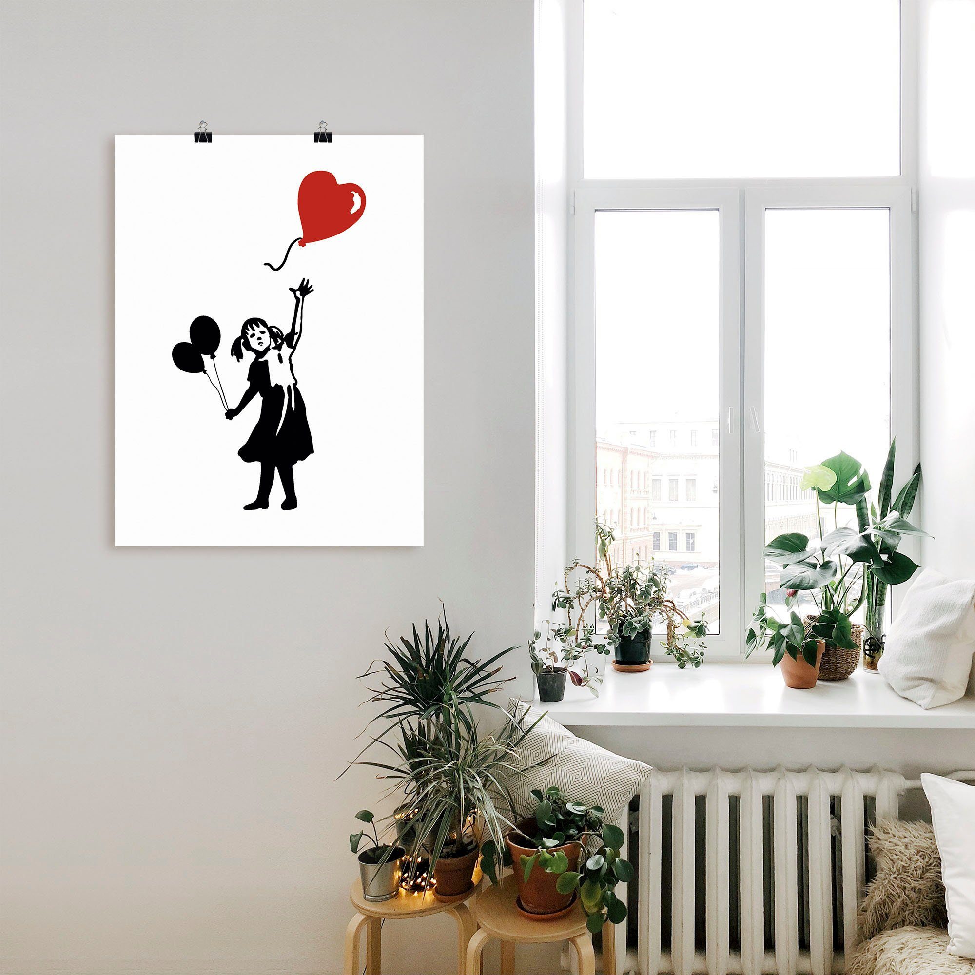 als Artland oder Leinwandbild, in Mädchen Alubild, von Wandaufkleber Größen Kindern Ballon Wandbild Silhouette Bilder (1 Poster St), Herz, versch.