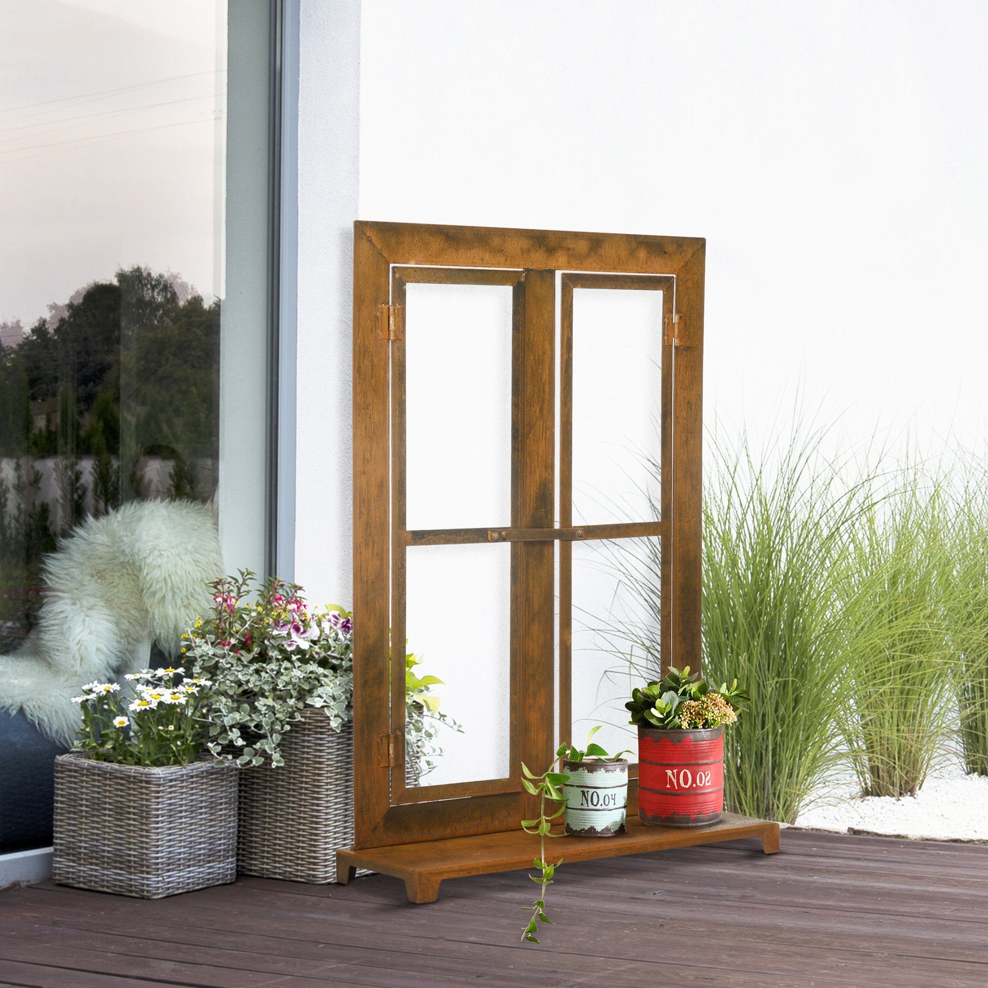 Outsunny Fenster Eisenfenster Edelrost Sprossenfenster 55 günstig online kaufen