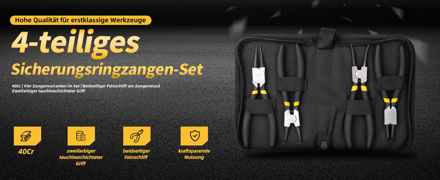 Deli Zangenset EDL104407_4-teiliges Sicherungsringzangen-Set, 4-tlg.