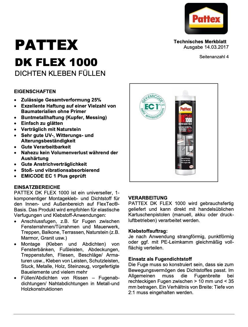 Pattex Dekorpaneele PATTEX DK FLEX Fix Fest XPS PVC Montagekleber Kleber 1000 Kartusche Befestigung 390ml EPS