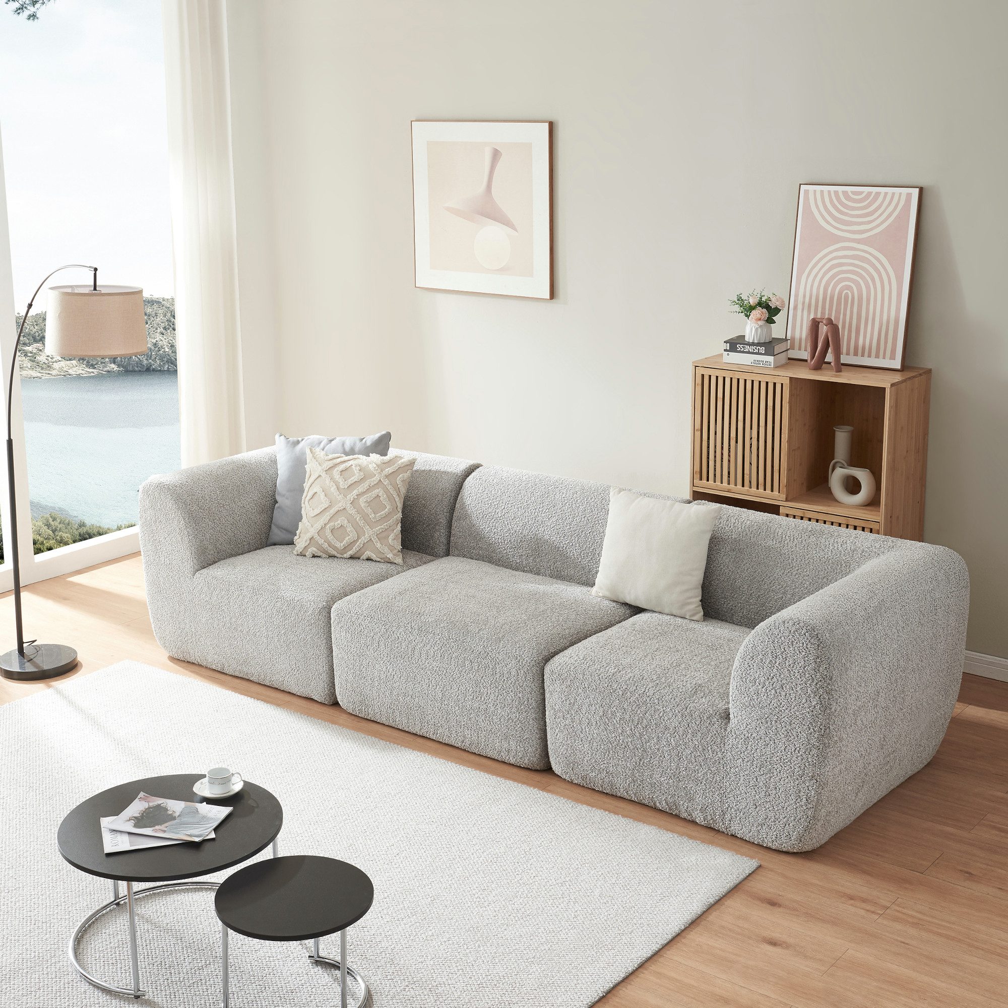en.casa Sofa, 3-Sitzer »Hurvas« Bouclé 76 günstig online kaufen