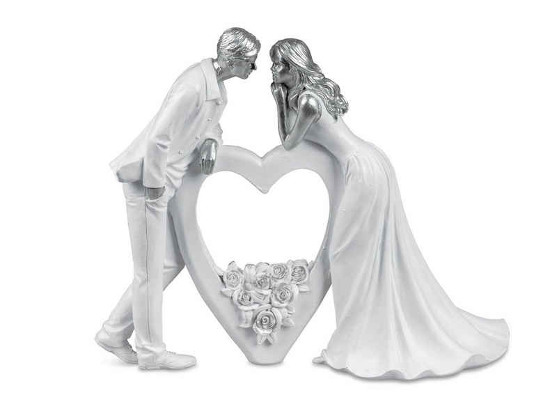 formano Dekofigur Brautpaar mit Herz 28 cm x 24 cm weiß - silber aus Kunststein, Hochzeit
