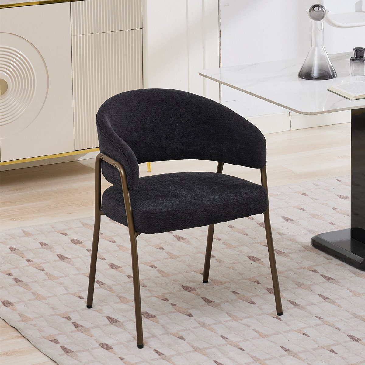 XDeer Esszimmerstuhl Esszimmerstuhl mit Armlehnen und Metallbeinen in, Antik-Messingoptik Chenille Küchenstühle Freizeitstühle