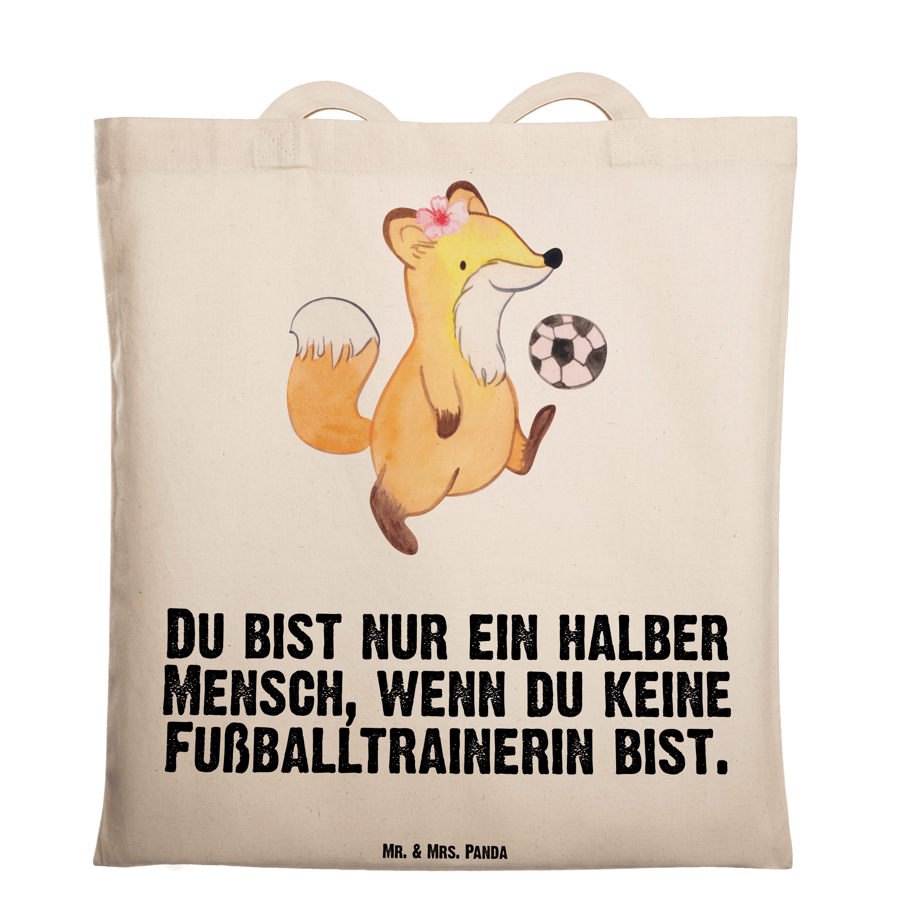 Mr. & Mrs. Panda Tragetasche Fußballtrainerin mit Herz - Transparent - Geschenk, Firma, Verein Fuß (1-tlg)