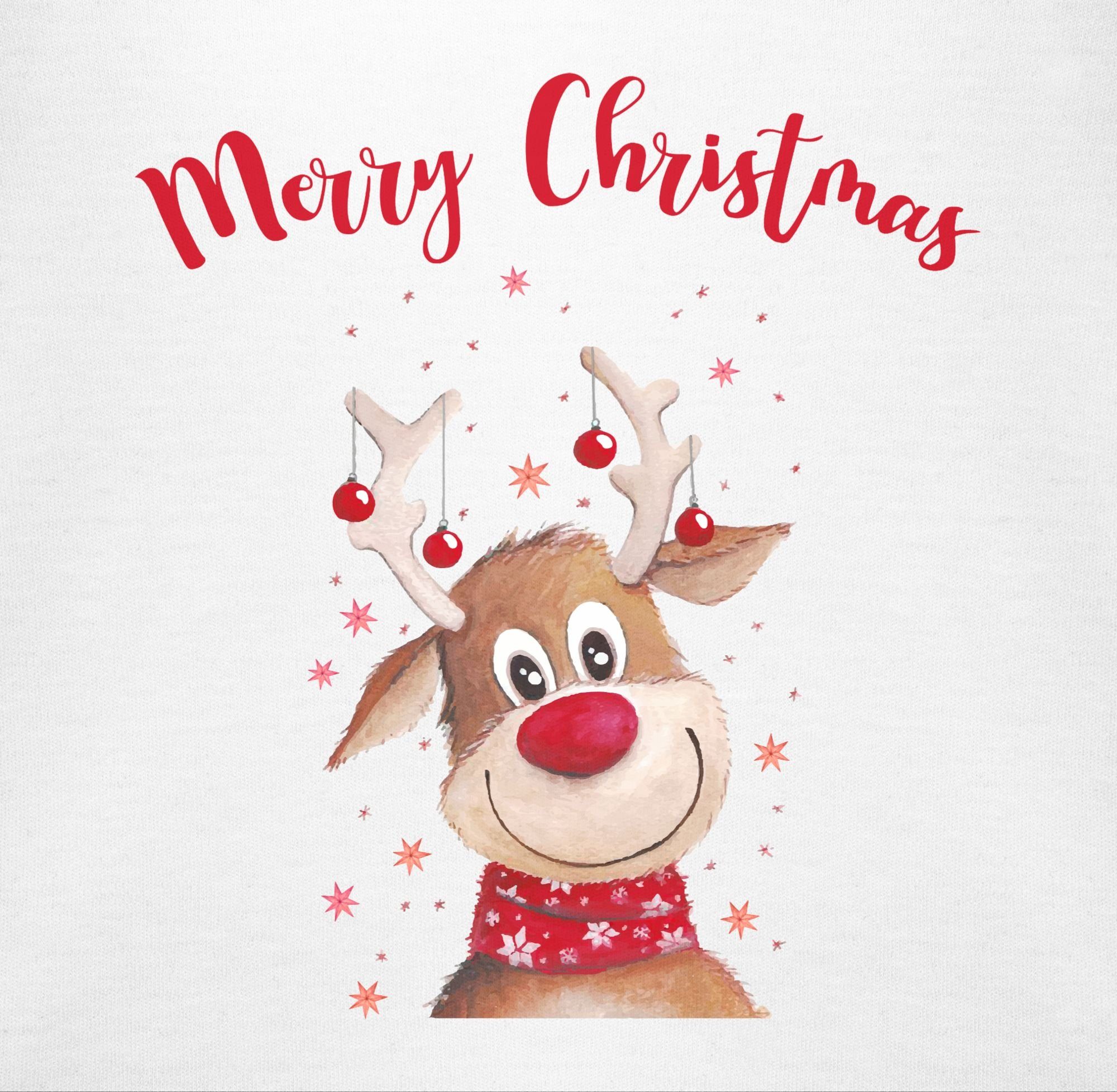 1 Rentier Weihnachten Merry Weiß Kleidung Shirtbody Christmas Baby Shirtracer