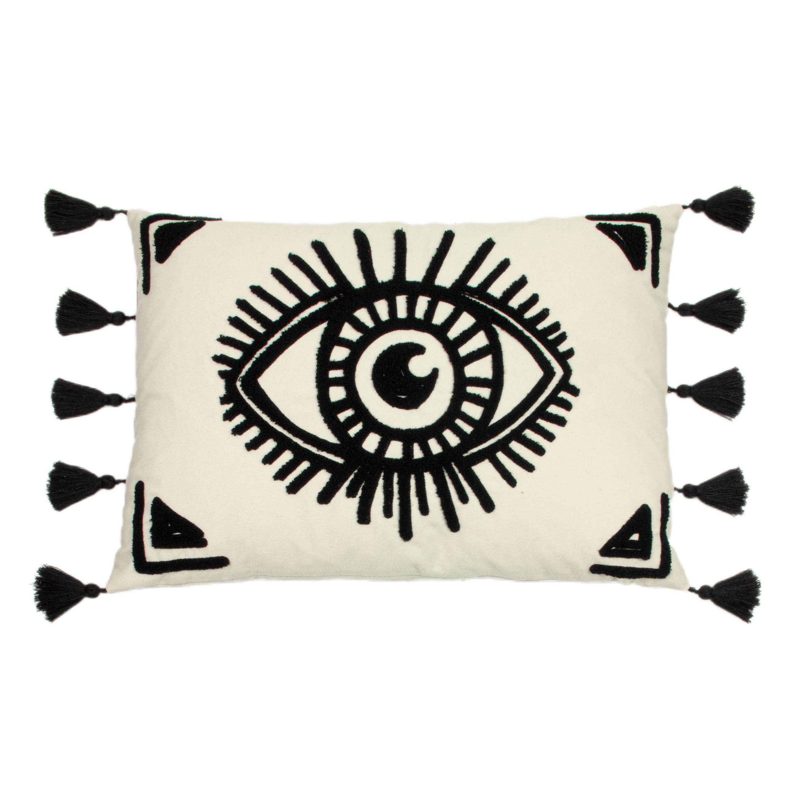 Riva Home Dekokissen „Ashram“ Vintage Boho Magisches Auge Besticktes Dekokissen 35 x 50 cm