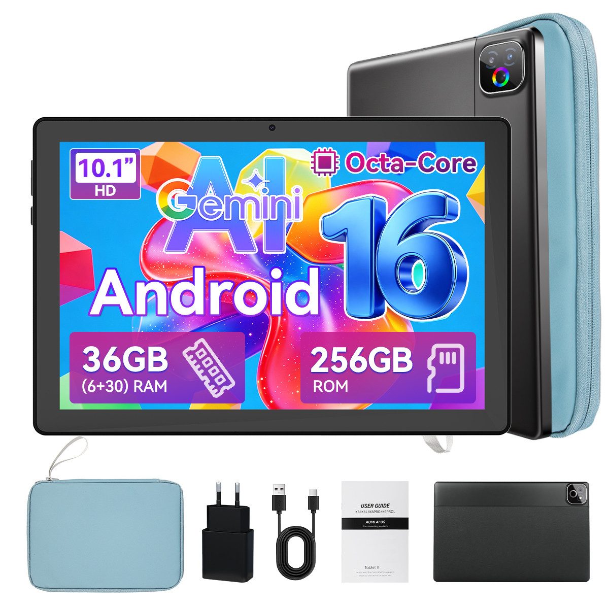 Happybe 10 Zoll Android 16 Octa-Core 36(6+30)GB RAM 256GB 6000 mAh HD 1280×800 Tablet (10.1", 256 GB, Android)