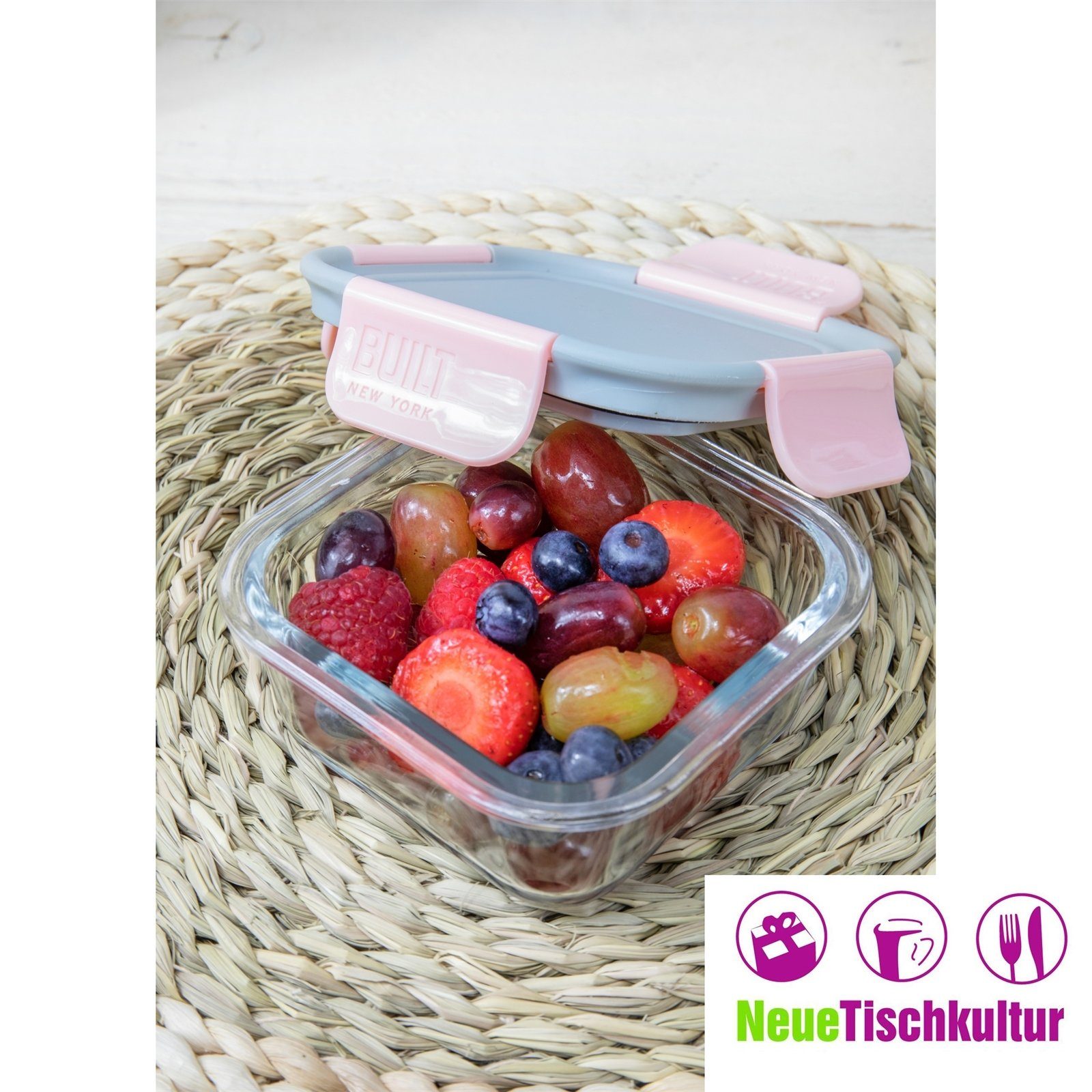 Mindful Kunststoff, Lunchbox (1-tlg) Glas, ml 300 Lunchbox Glas/Kunststoff, Neuetischkultur rechteckig,