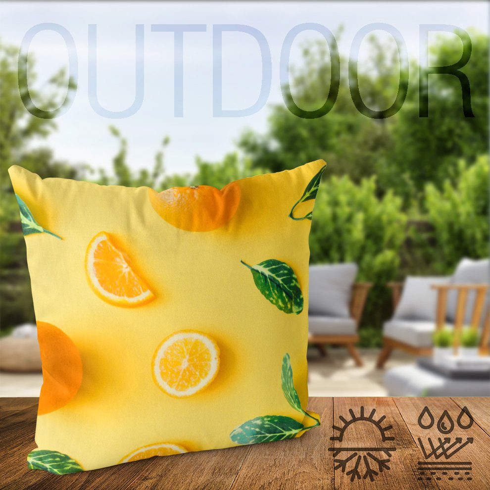 (1 Gelb Gesund Kochen VOID Sonne Orangen Frucht Stück), Pool Sommer Kissenbezug, Party Obst Essen Lebensmittel Sofa-Kissen Küche Bild Früchte