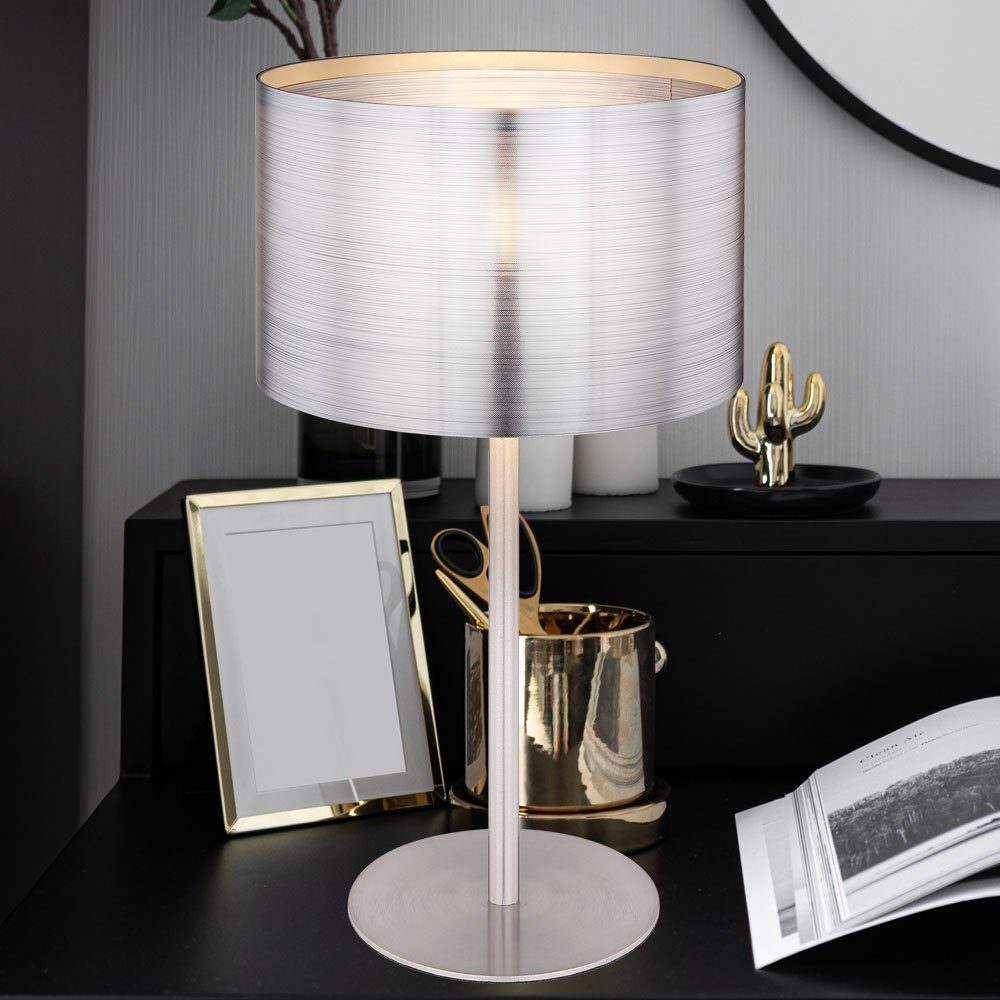 etc-shop LED Tischleuchte, Leuchtmittel inklusive, Warmweiß, Nacht Tisch  Leuchte silber metallic Wohn Schlaf Zimmer Lese Lampe im-