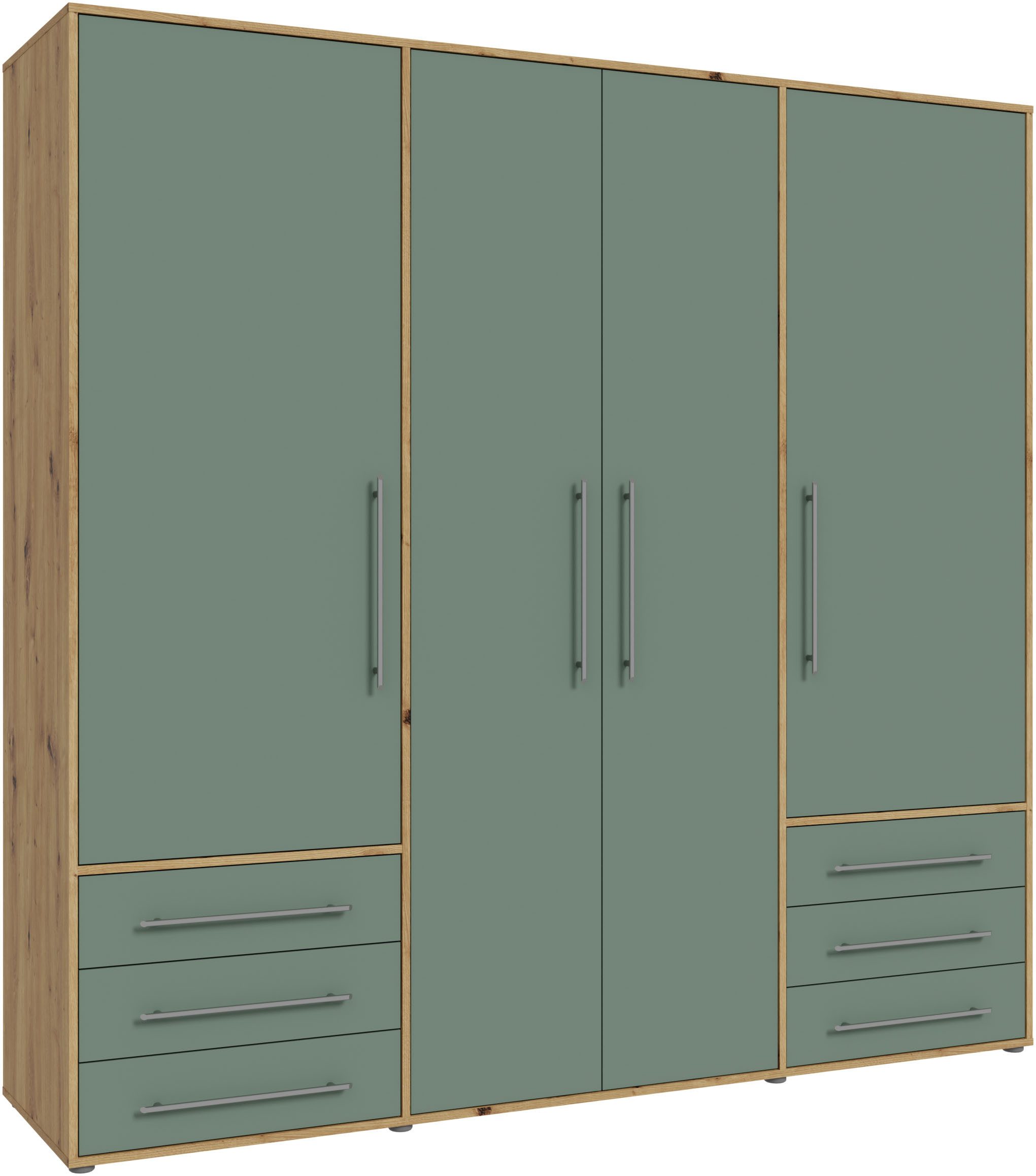 FORTE Drehtürenschrank Mokkaro, Kleiderschrank,zeitloses Design, 4 türig viel Stauraum, Schubladen, Stangengriffe, Made in Europe