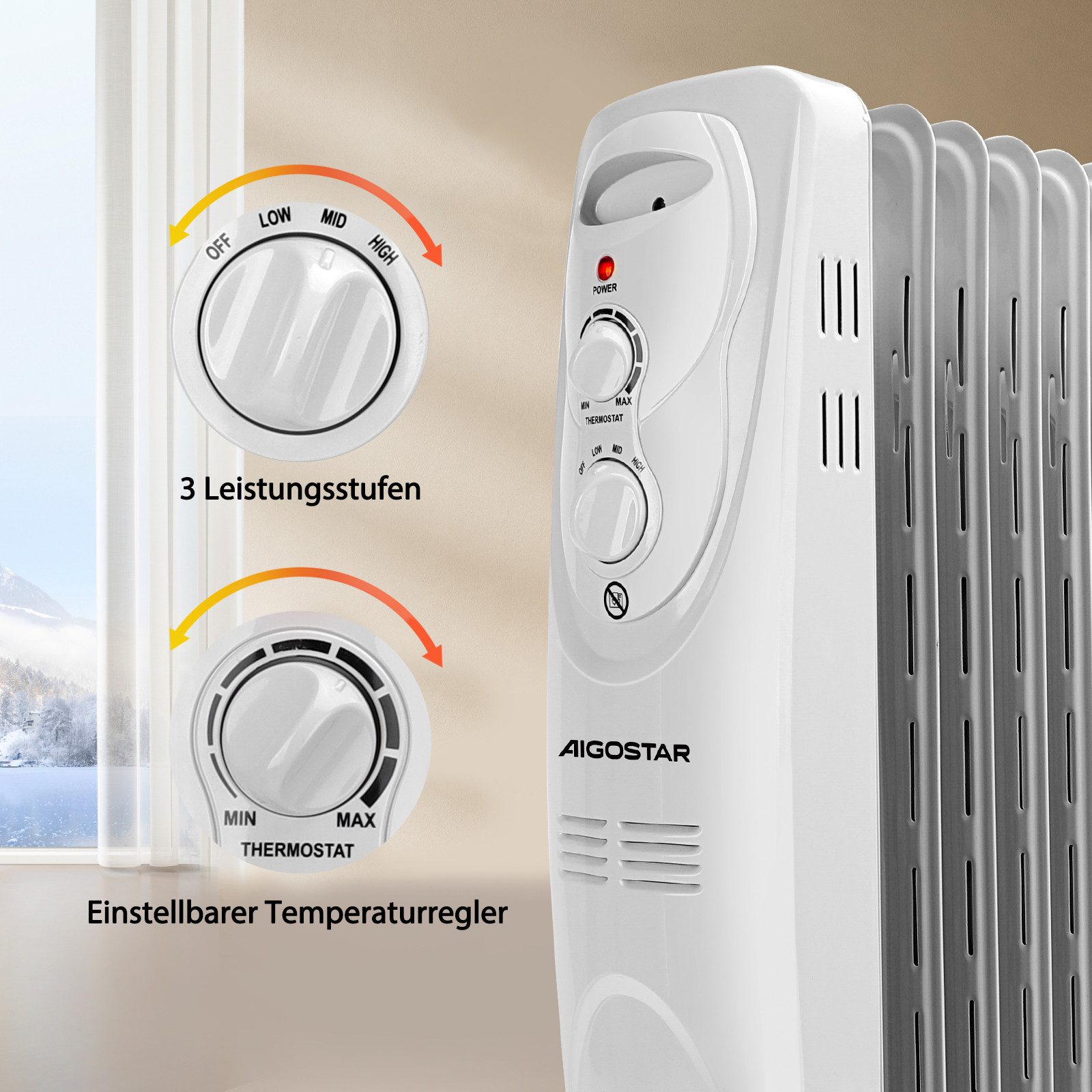 Aigostar Ölradiator 2300W Ölradiator energiesparend Heizkörper mit 11 Rippe günstig online kaufen