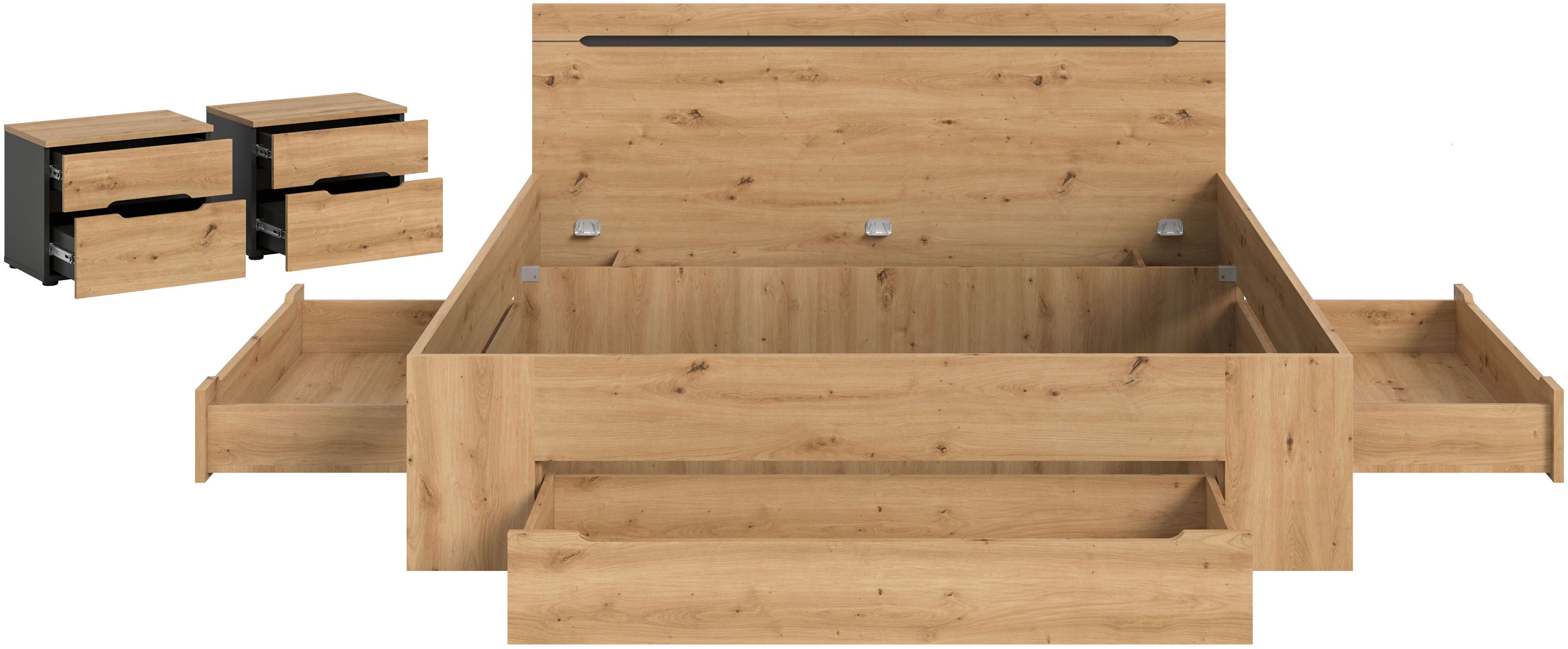 Home affaire Schlafzimmer-Set REHAT, 3-teilig, bestehend aus: Stauraumbett günstig online kaufen