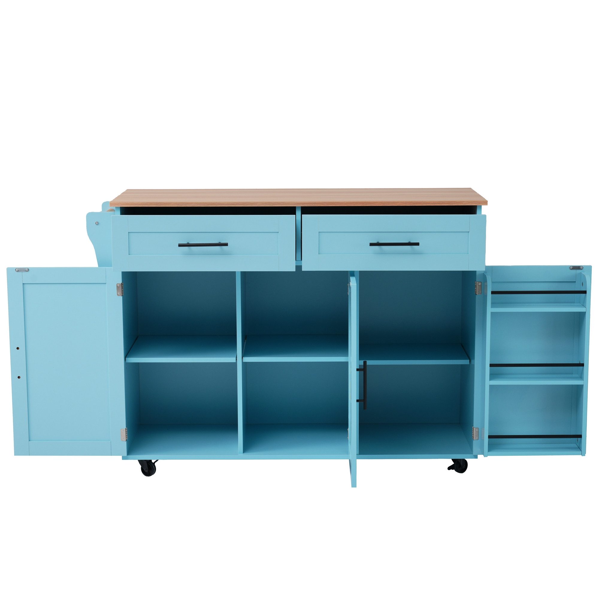 Celya Sideboard Speisewagen, Arbeitsplatte mit Massivholzmaserung,Blauer Schrank (129x46(71)x91,5cm,großer), faltbare Arbeitsplatte,Aufbewahrungstür,Massivholzfüße umschaltbar