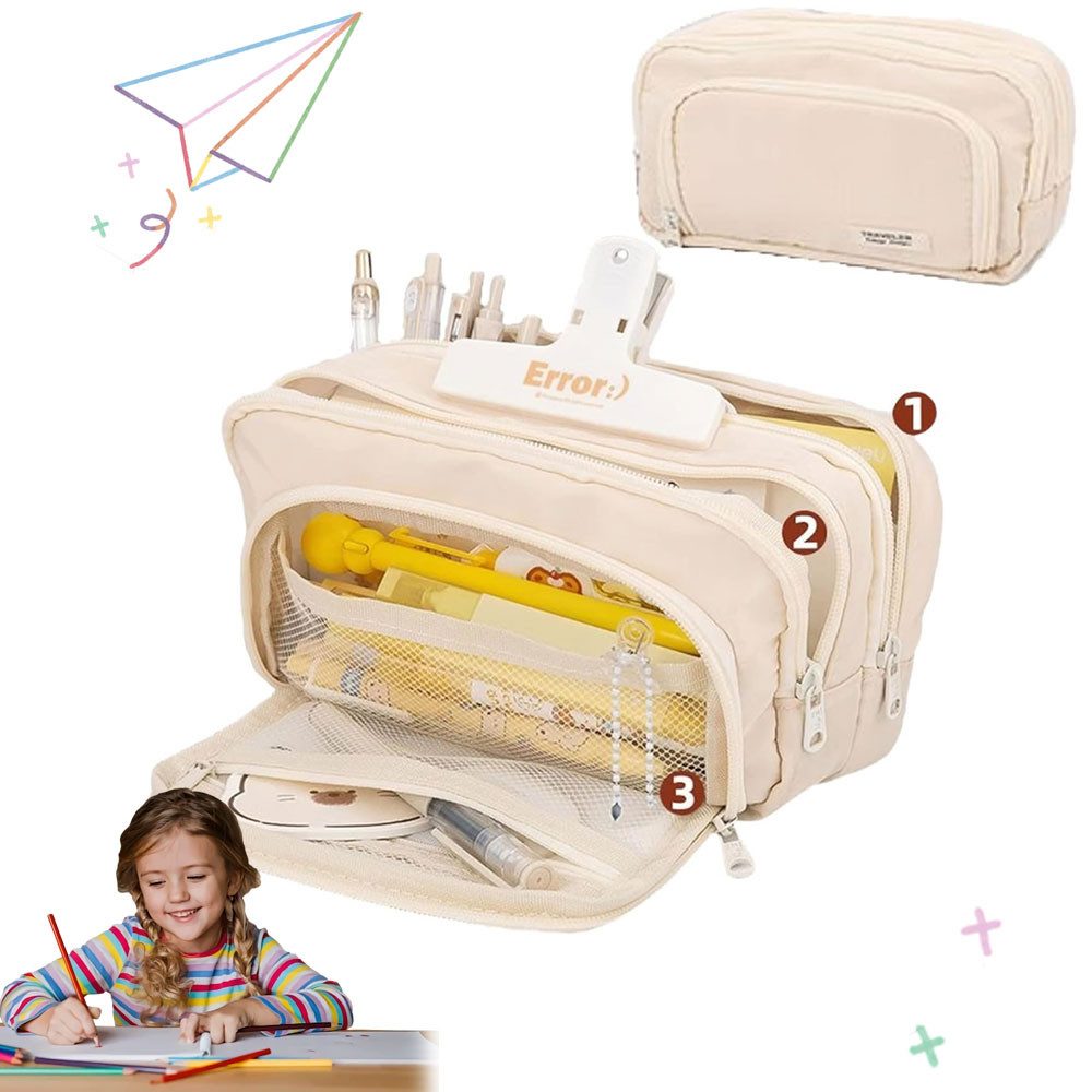 MOPUEA Federmäppchen Federmäppchen 3 Fächer Bleistifttasche Große Kapazität Schreibwarenbox, (Praktischem Reißverschluss Personalisiert Stiftetasche Schulsachen, 1-tlg., Schulmäppchen Mädchen Jungen Teenager Erwachsene Etui für Schule Büro), Multifunktion