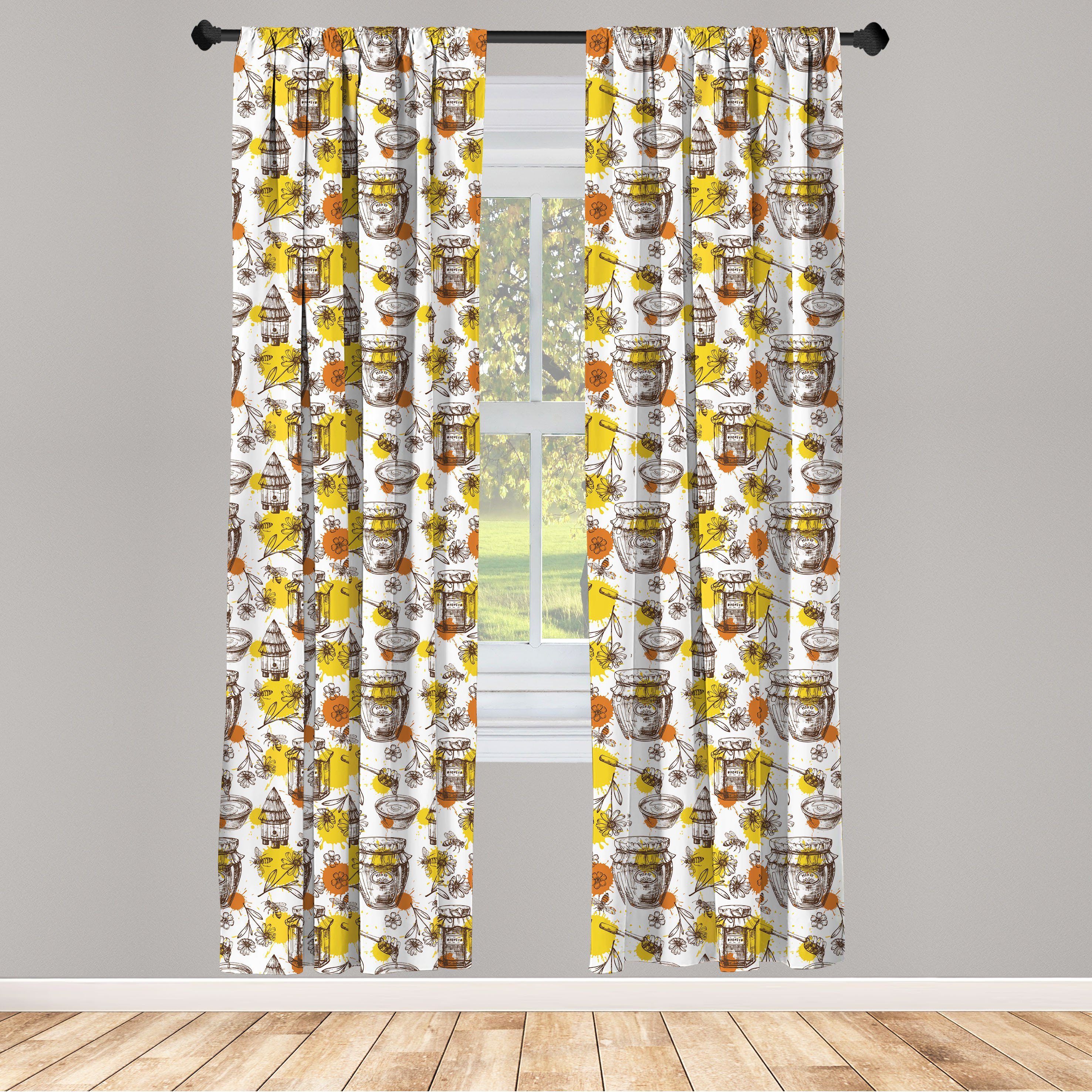 Gardine Vorhang für Wohnzimmer Schlafzimmer Dekor, Abakuhaus, Microfaser, Skizzieren Honig-Gläser Drops und Bienen