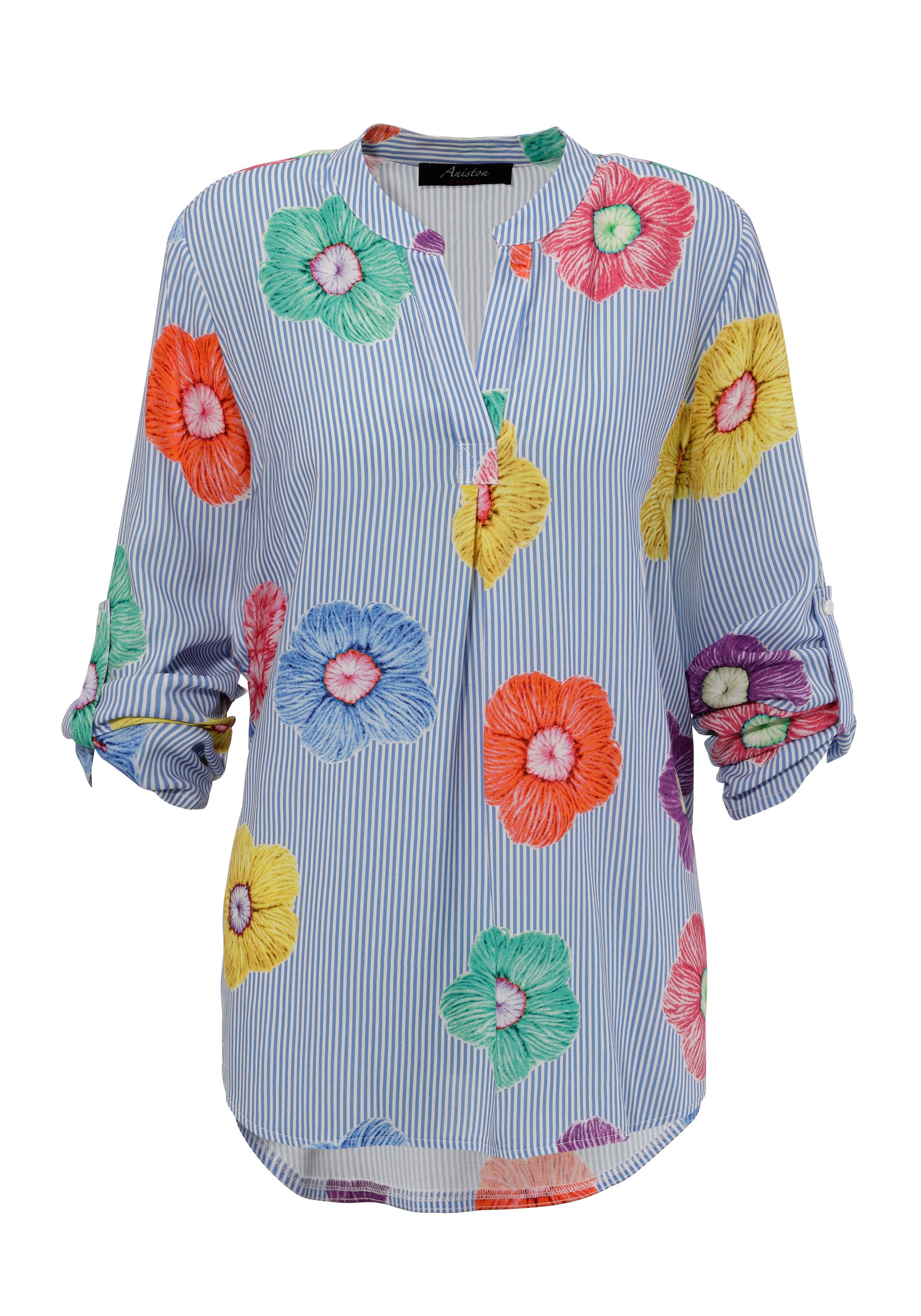 Aniston CASUAL Schlupfbluse gestreift und mit bunten Blüten verziert