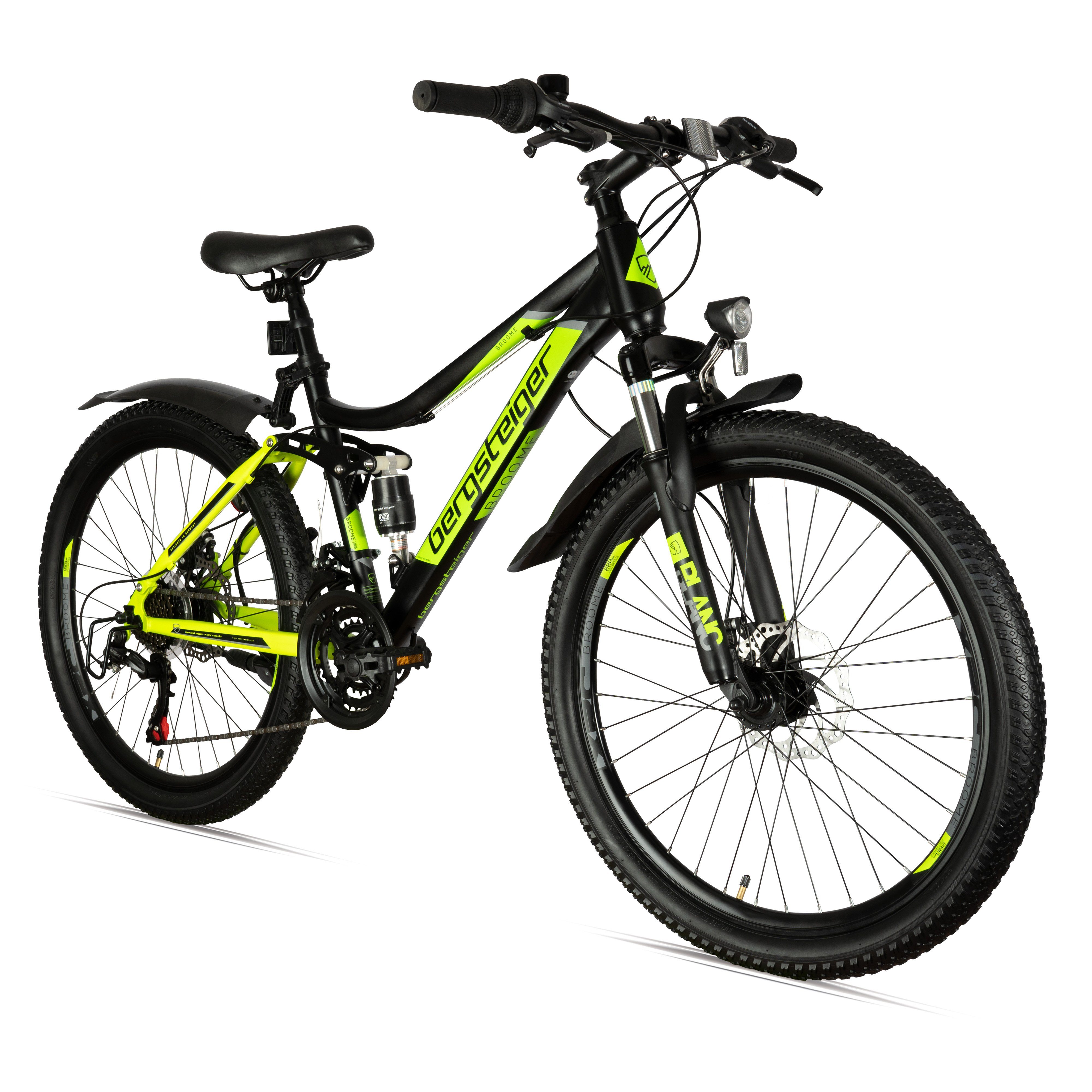 bergsteiger Kinderfahrrad Broome 24, 26 Zoll, Damen, Herren, Mountainbike, 21 Gang Shimano Shimano Tourney Schaltung Schaltwerk, Kettenschaltung, Scheibenbremsen