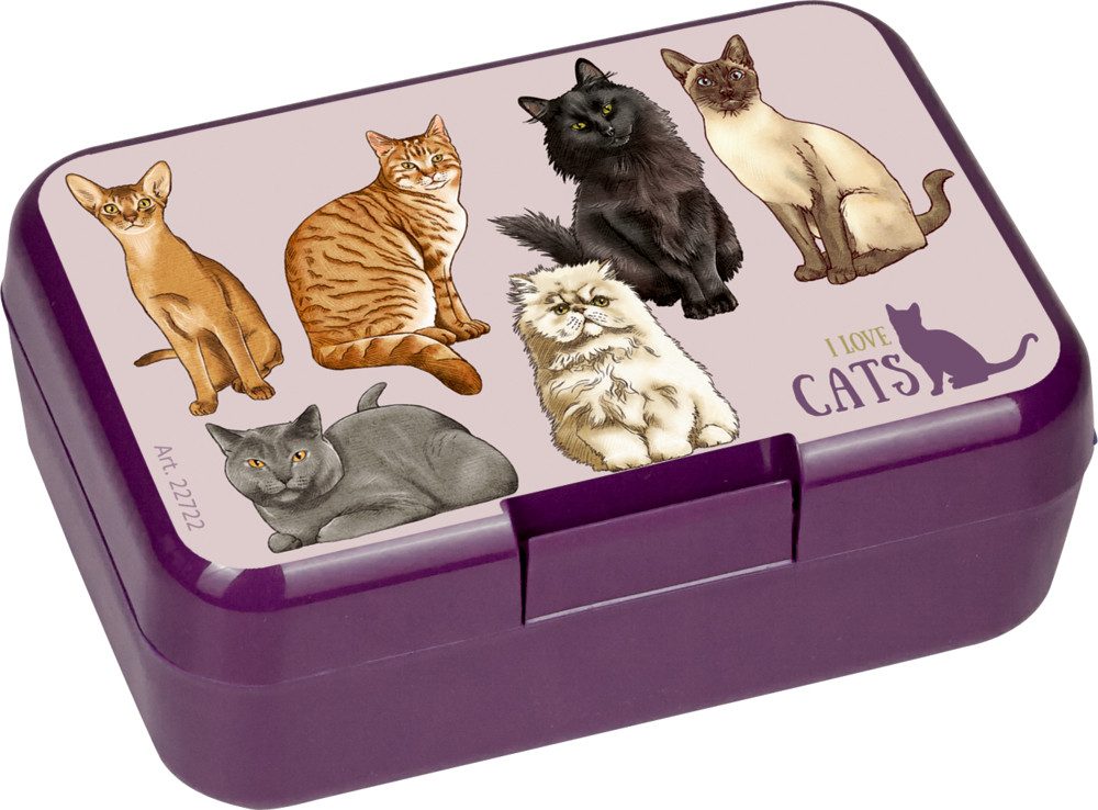 COPPENRATH DIE SPIEGELBURG Keksdose Mini-Snackbox Katzen „I Love Cats“ – Brotdose für Obst, Nüsse & Snacks, Kunststoff, (Set, 1-tlg., 1), aus Kunststoff