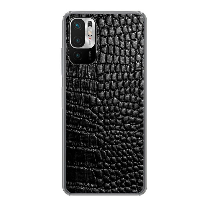 MuchoWow Handyhülle Leder - Strukturiert - Schwarz - Grau Phone Case Handyhülle Xiaomi Redmi Note 10 5G Silikon Schutzhülle