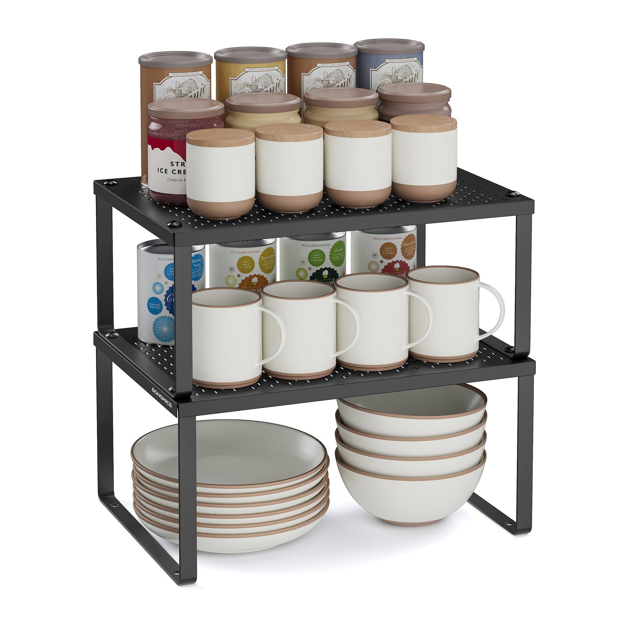 SONGMICS Gewürzregal Küchen-Organizer, 4-tlg., Gewürzhalter, erweiterbar, stapelbar, 2/4er Set