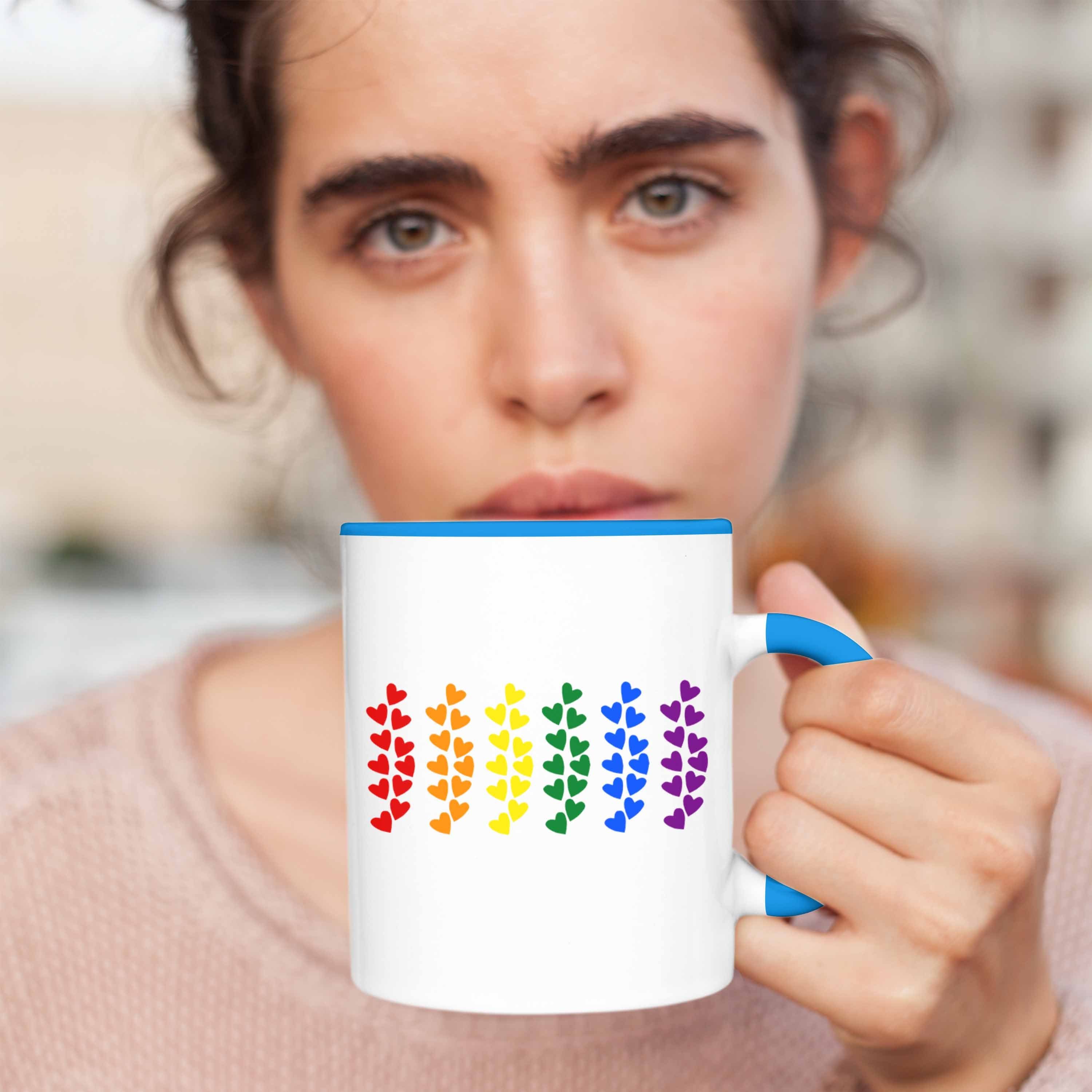 Blau Schwule Pride Trendation Tasse Lesben Trendation - Tasse Transgender Regenbogen LGBT Geschenk Herzen Flagge Grafik