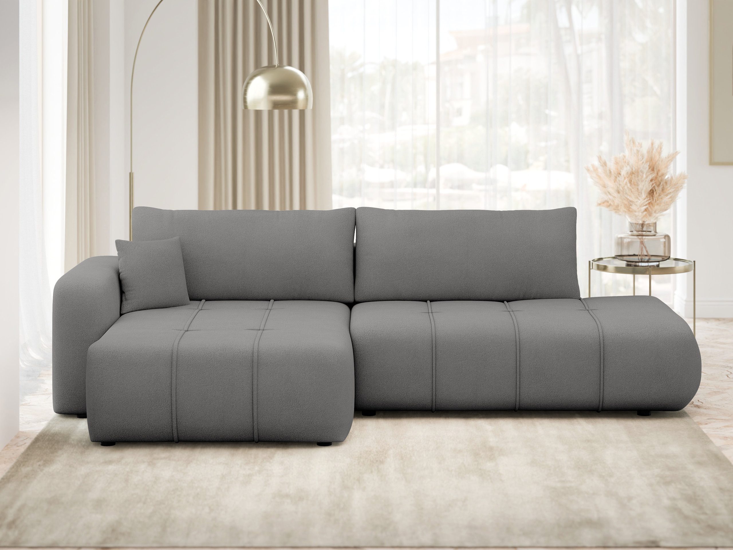 MIRJAN24 Ecksofa Fetrinu O, mit Schlaffunktion und Bettkasten, 262x145x82 cm, Kissen mit Reißverschluss
