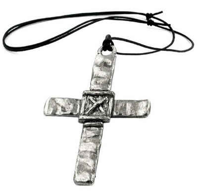 unbespielt Collier Kette mit Zinn-Anhänger Großes Kreuz mit X 110 cm, Modeschmuck für Damen und Herren