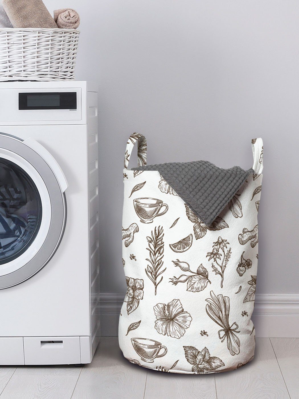 Kräuter Botanisch Wäschesäckchen Waschsalons, Muster Flüchtige Kordelzugverschluss Wäschekorb für Abakuhaus Griffen mit