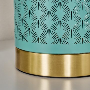 hofstein Tischleuchte moderne Nachttischlampe aus Metall/Glas in Goldfarben/Türkis, ohne Leuchtmittel, runde Tischlampe, Ø 11,5cm, Höhe 19cm, m. An-/Ausschalter, 1x E14