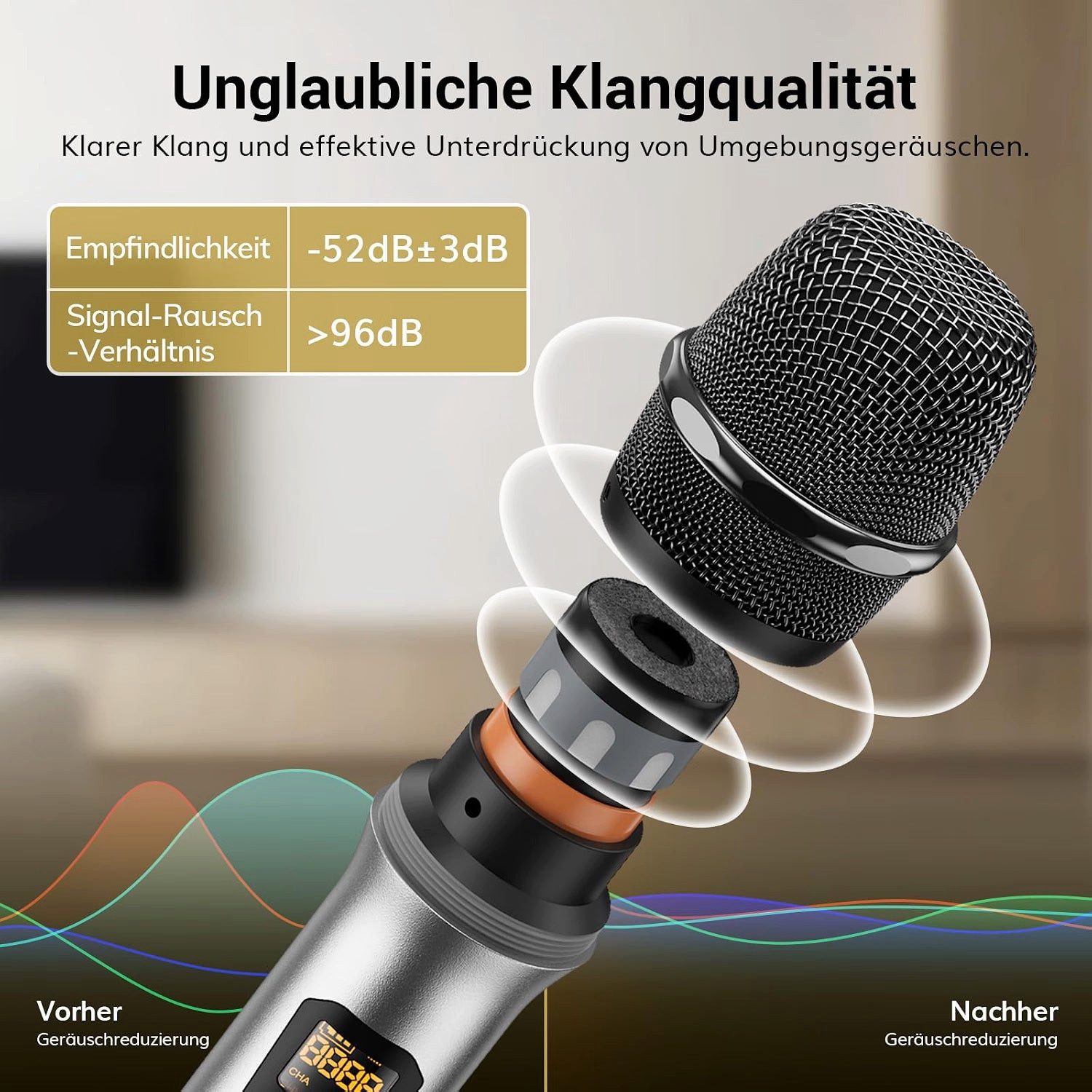 TONOR Mikrofon TW620 UHF Funkmikrofon Set kabellos 60 m 5 Kanäle Metall Plug & Play (Set, 2-tlg), UHF, 60 m Reichweite, 5 Frequenzkanäle, Metallgehäuse, Plug &  – Bild 2 von 5