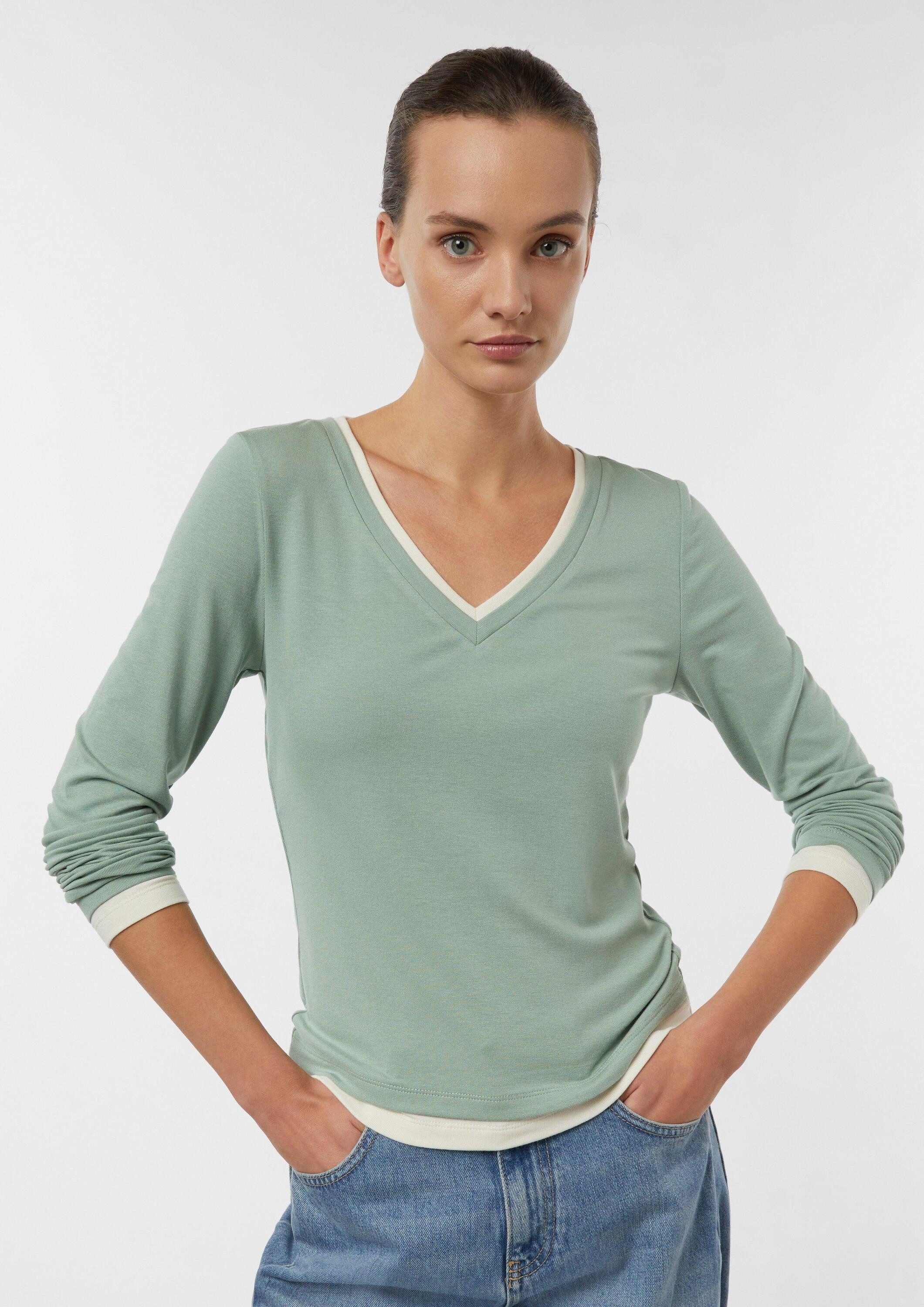 comma Langarmshirt T-Shirt Langarm-Viskoseshirt in Layering-Optik