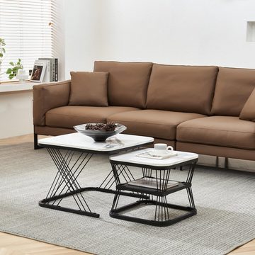 HAUSS SPLOE Couchtisch quadratische Couchtische aus Schiefer und X-Form Metallbeinen