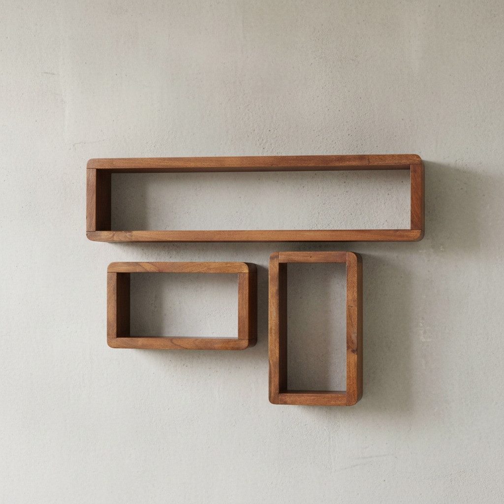 KADIMA DESIGN Wandregal Hängeregalset TEKO CUBES - Massivholz, abgerundete Ecken