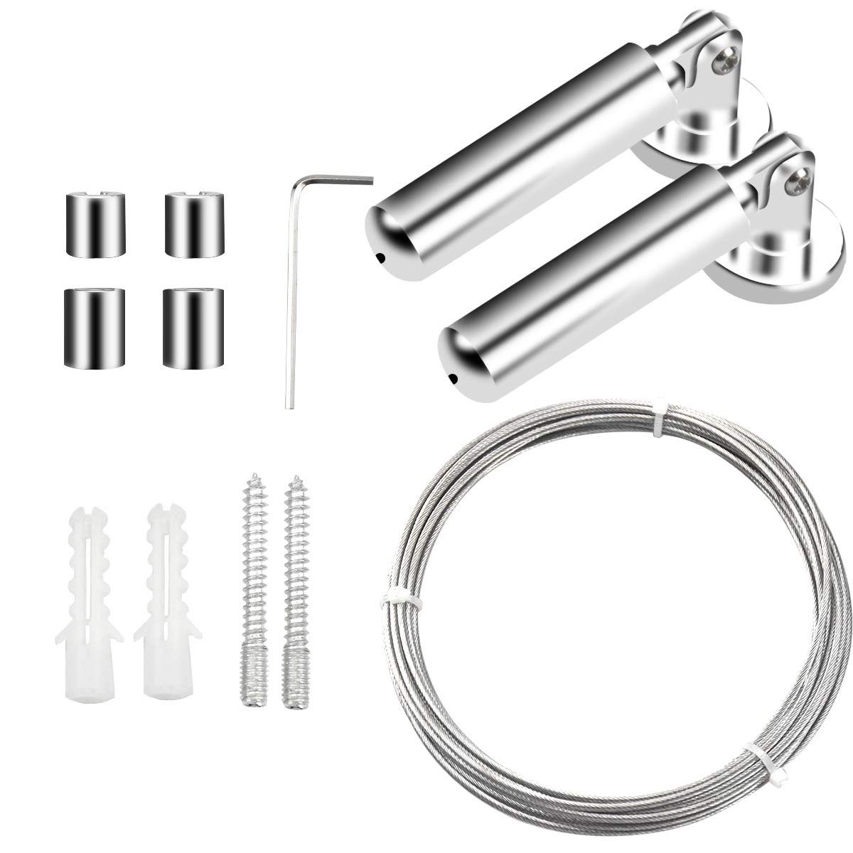 UE Stock Seilspanngarnitur Seilspanngarnitur Edelstahl 5m Vorhang Draht Set Gardinenseilset, als Wäscheleine, oder für Anzeigetafeln und Bilder oder Gardine, leicht zuschneidbar und anpassbar