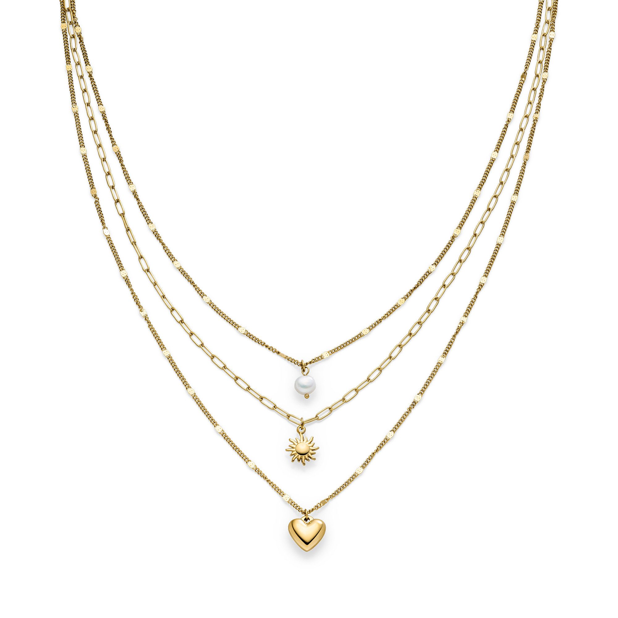 s.Oliver Kette mit Anhänger Summer Charms, Herz und Sonne, mit Perle (imitiert)