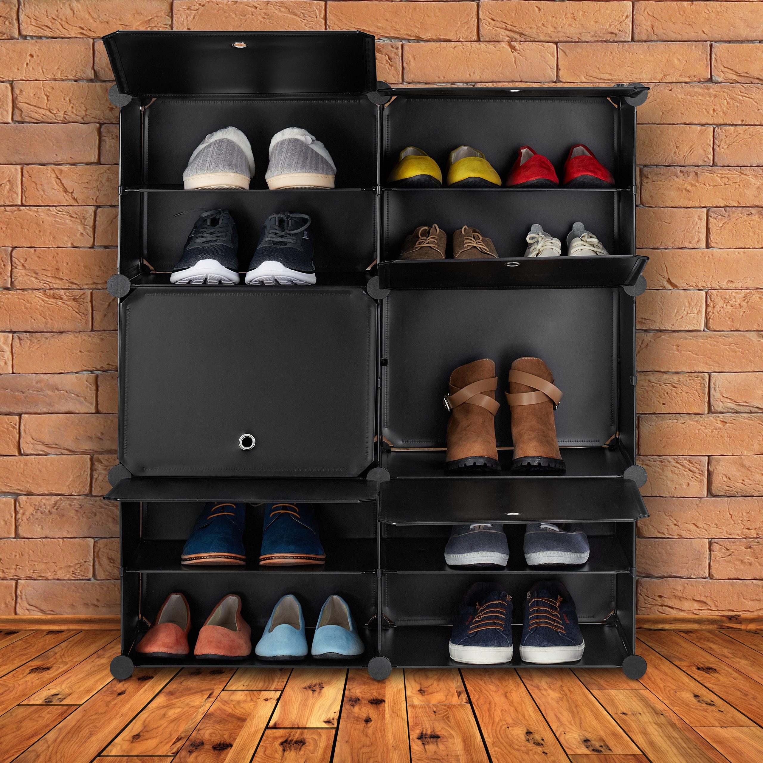relaxdays Schuhregal Schwarzer Schuhschrank mit 12 günstig online kaufen