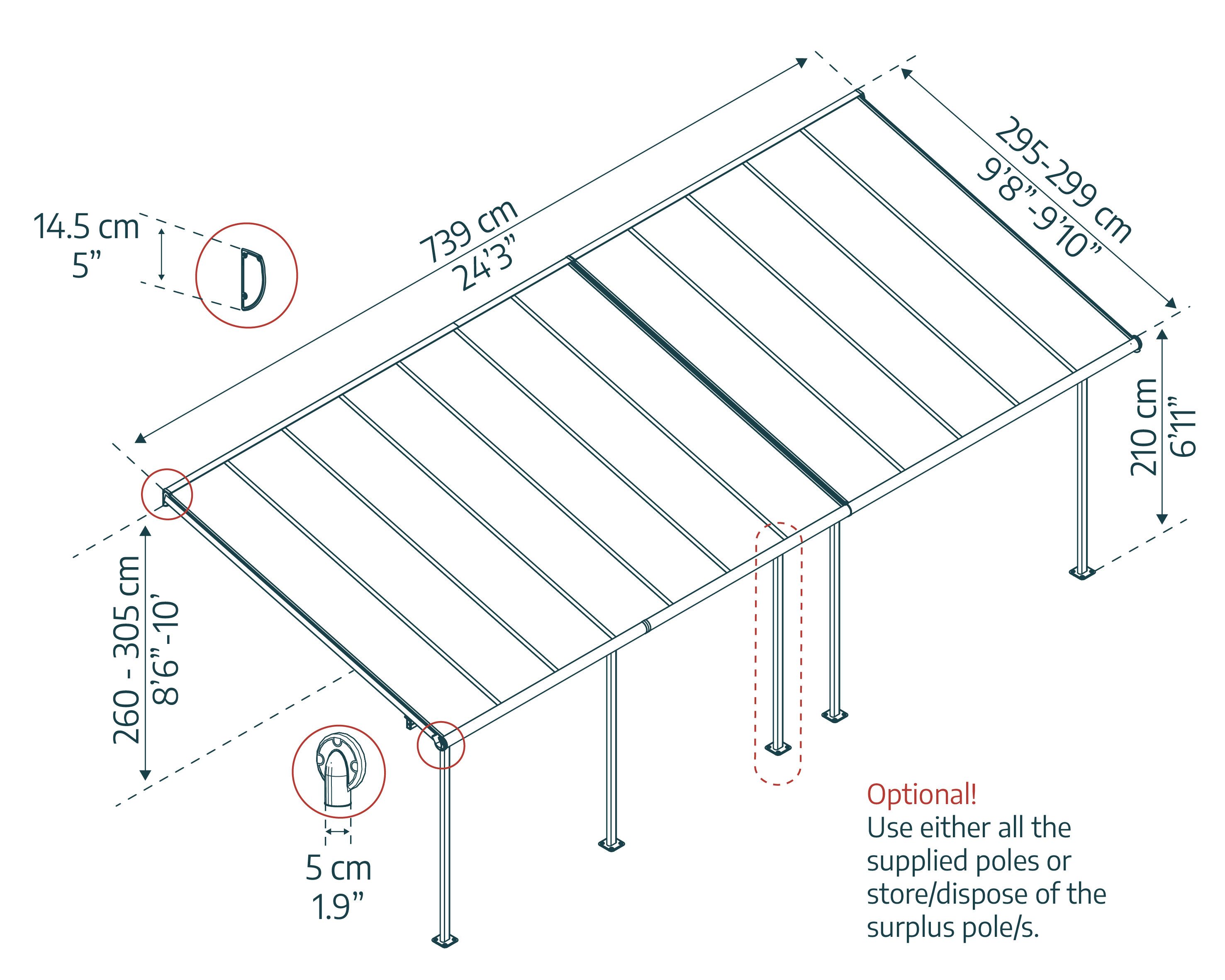 Palram - Canopia Terrassendach Capri Alu Terrassenüberdachung, BxT: 739x295 cm, einfache DIY Montage – Bild 5 von 5