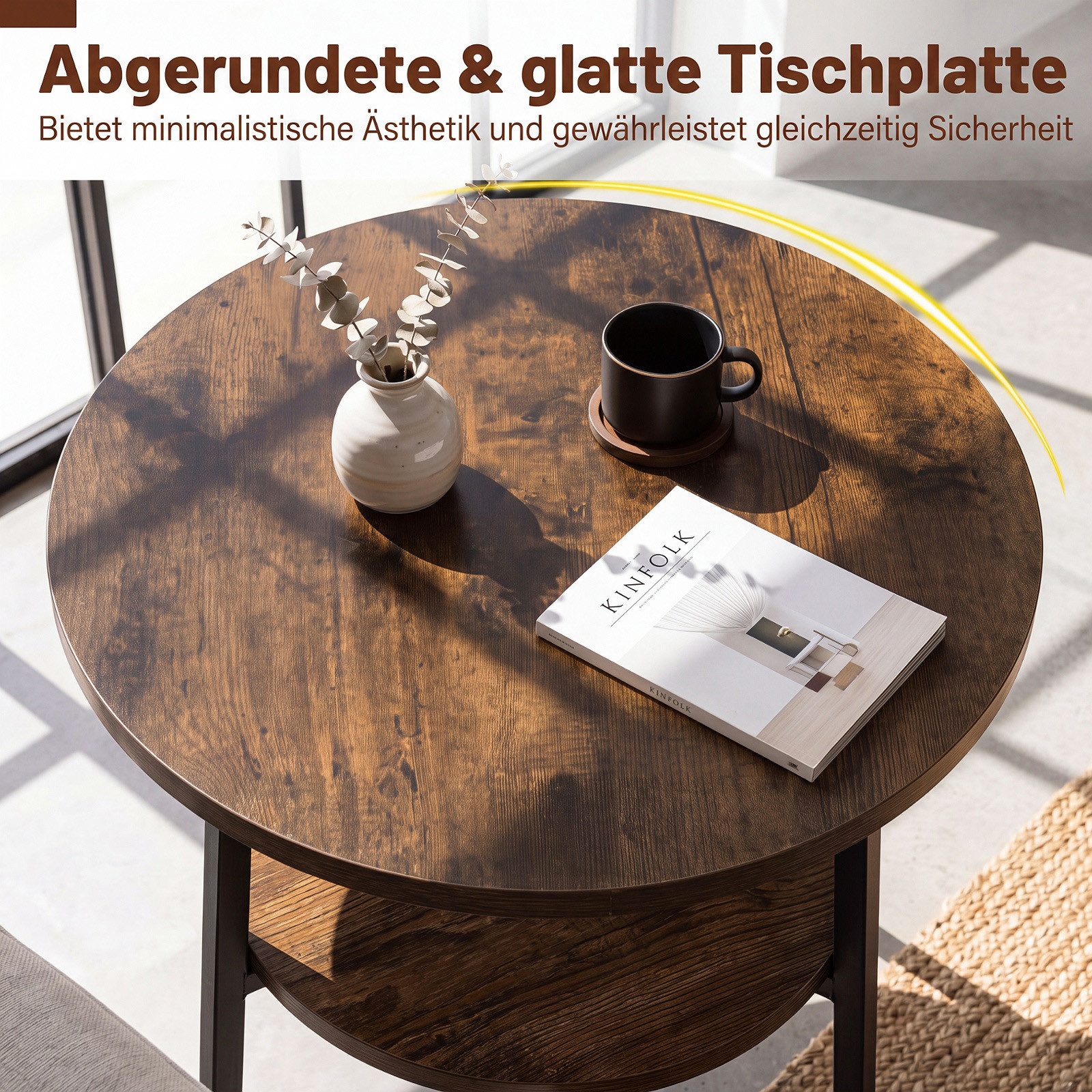 COSTWAY Couchtisch (1-St), Beistelltisch rund 39cm, Wohnzimmertisch mit Stauraum