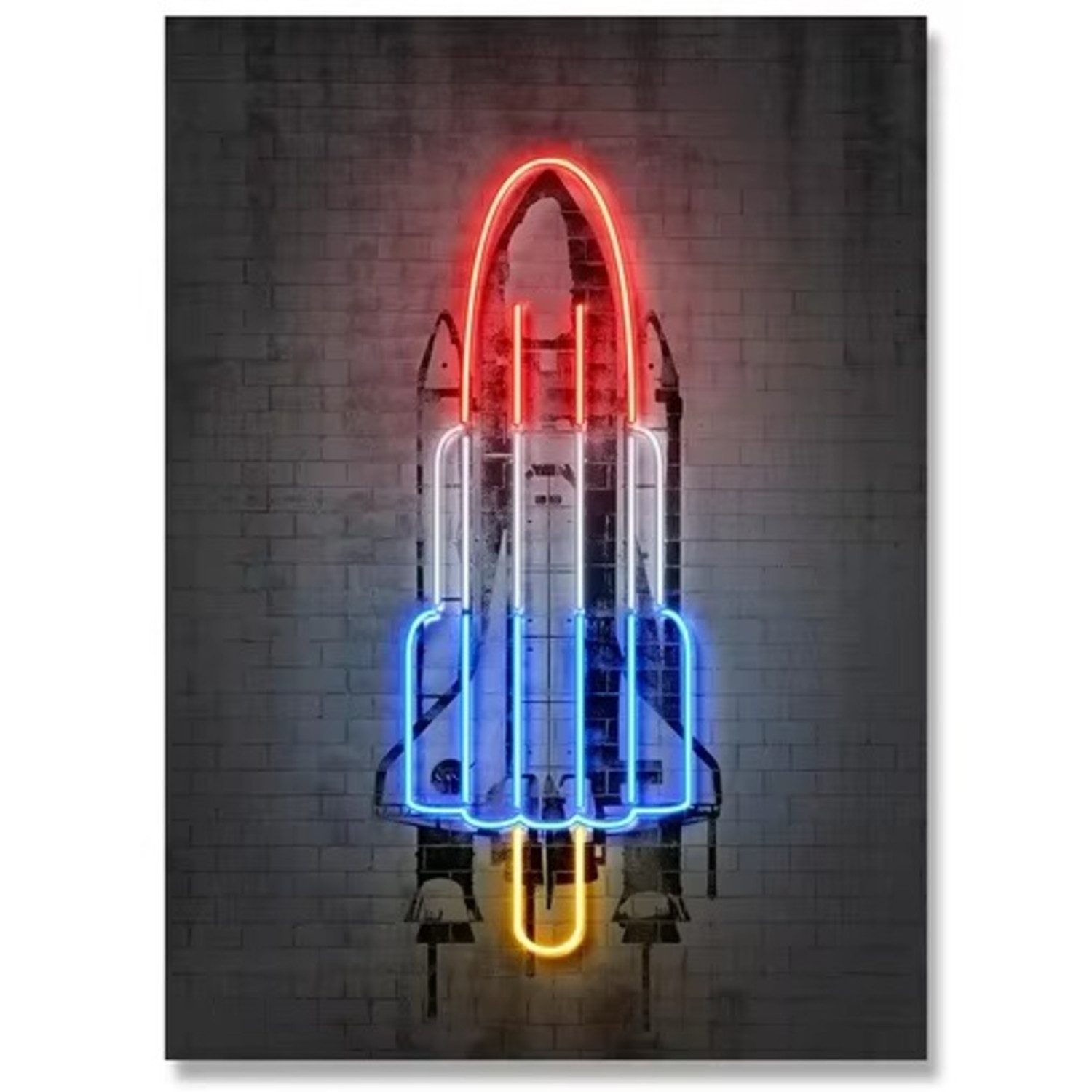 TPFLiving Kunstdruck OHNE RAHMEN, Bangsy Art - Neon Kunst - Graffiti Kunst - abstrakte Motive - (Leinwandbild XXL), Farben: Farben: Grün, gelb, blau, rosa - Größe: 20x30cm