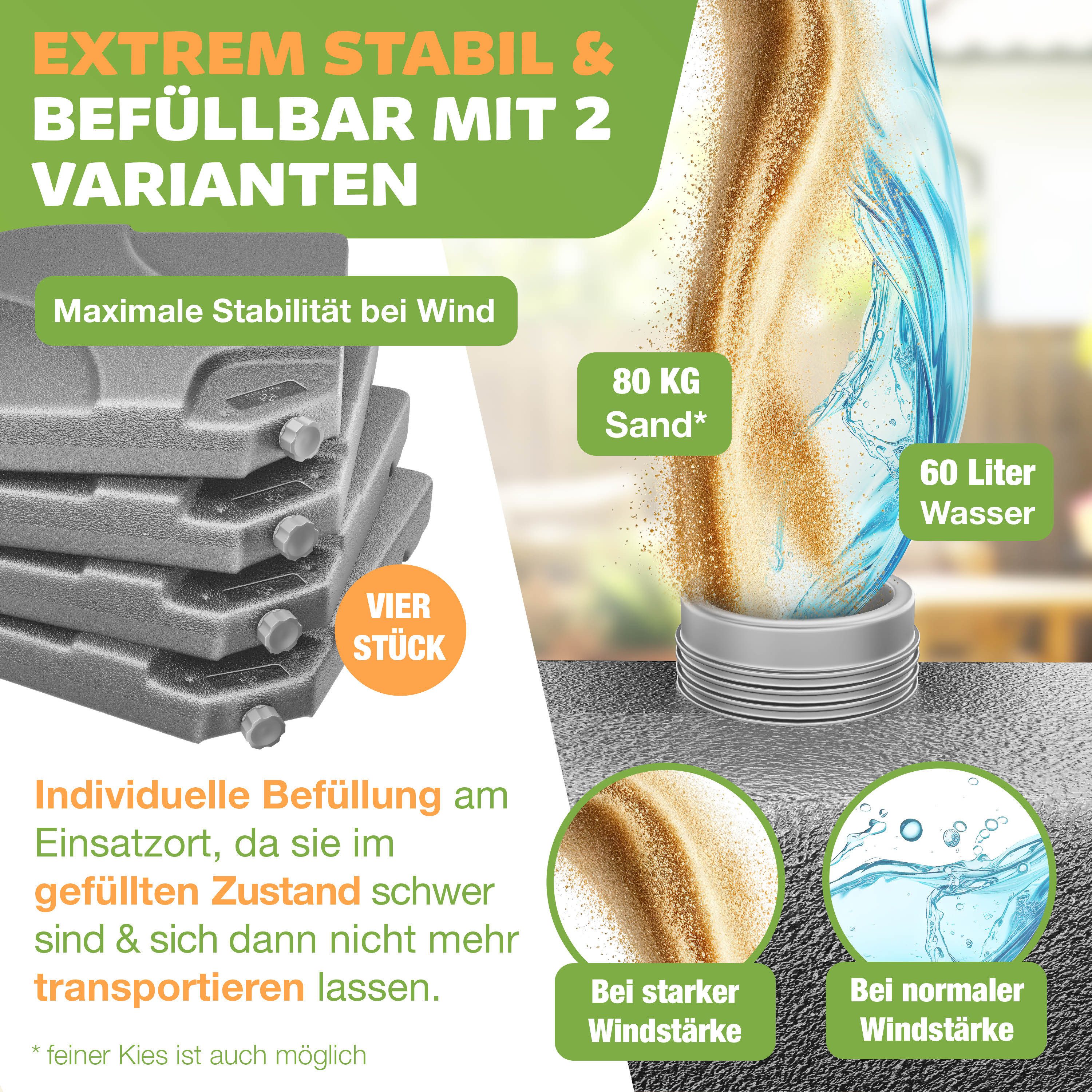 KESSER Kunststoffschirmständer, Sonnenschirmständer 4-teilig Schirmgewicht Schirmständer