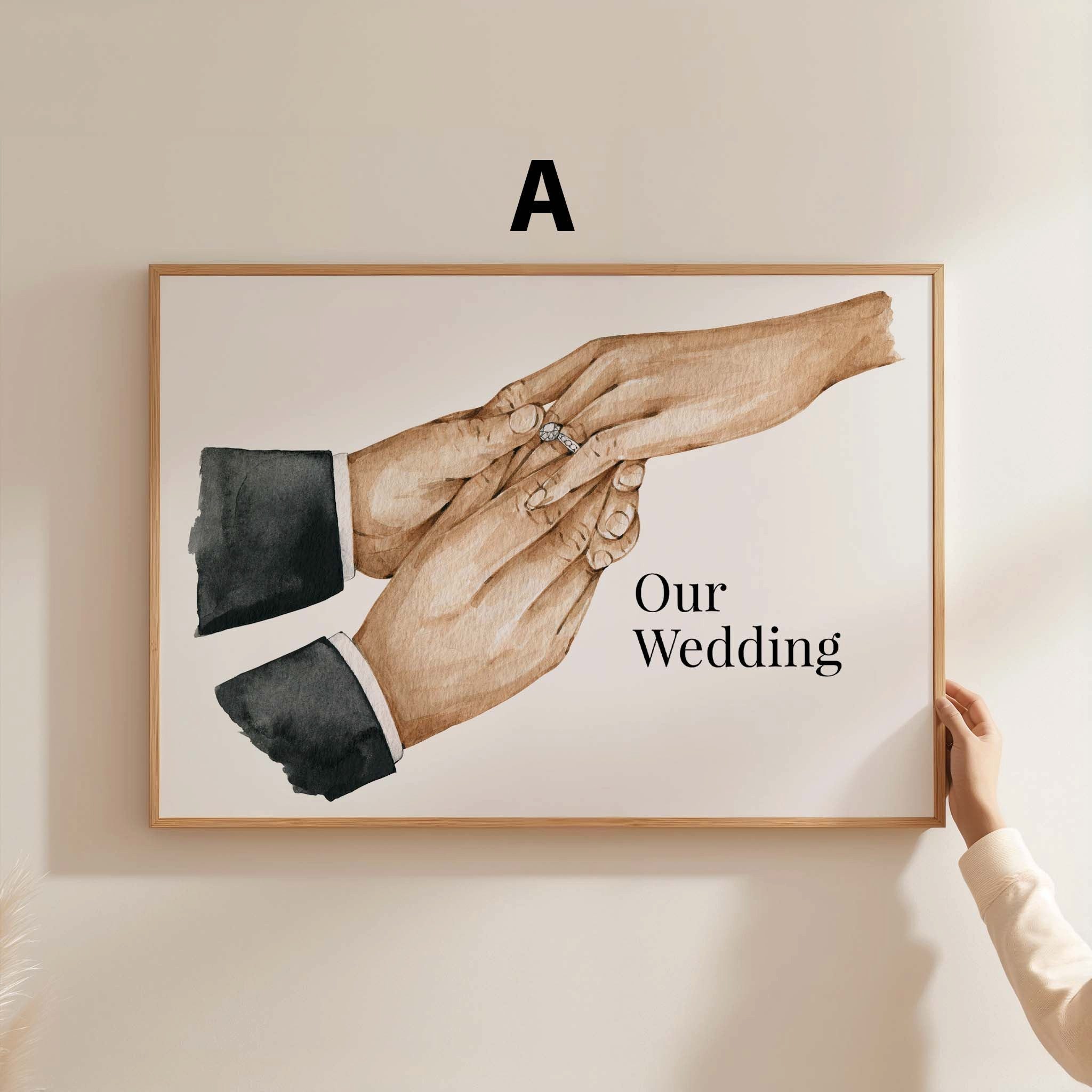 JUSTGOODMOOD Poster Hochzeit Hände Ring Austausch Geschenkidee Personalisierte Namen Datum, B (1 St)