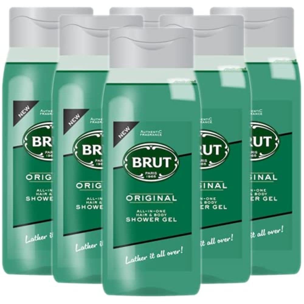 Brut Duschgel Original All in One Hair & Body Showergel Shampoo 500ml, - 6er Pack