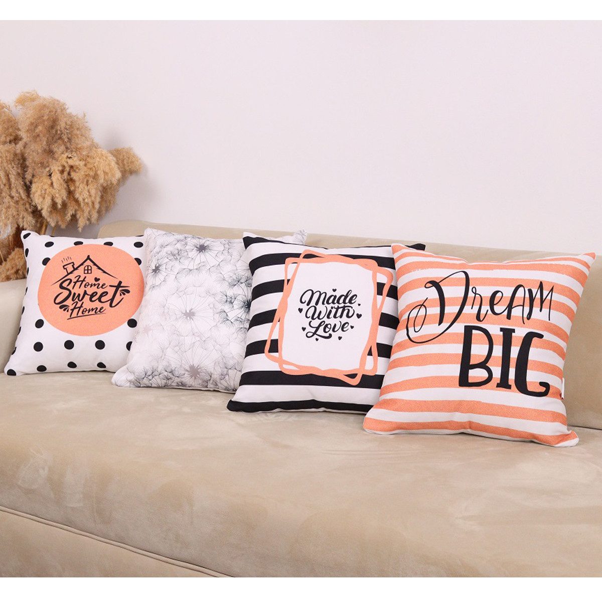 Ekershop Подушкиhüllen Dekorative 4er Set SWEET HOME Dekokissen Hülle Подушкиbezug Подушки, (4 Stück)