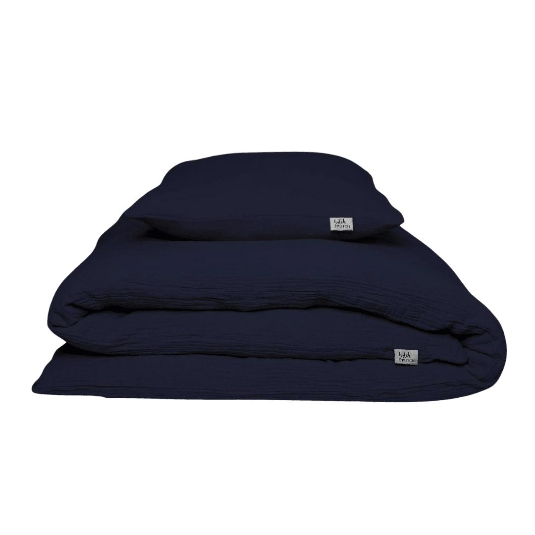 Bettwäsche Musselin Bettwäsche Eliane Midnight Blue 155x220 cm 80x40 cm