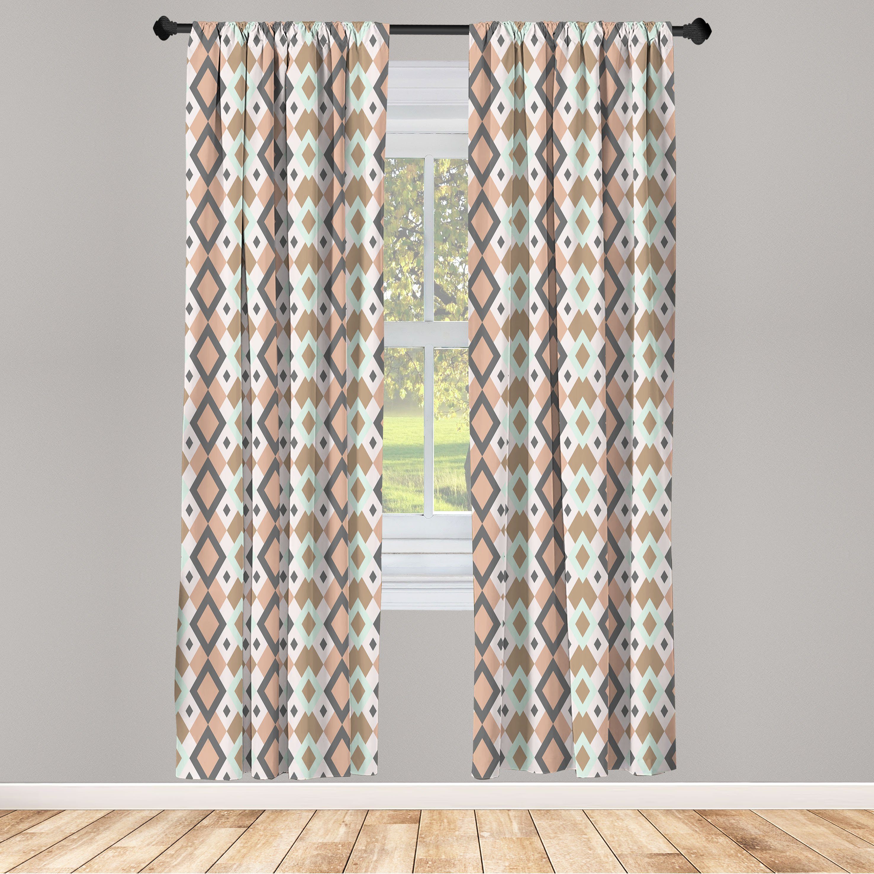 Gardine Vorhang für Wohnzimmer Schlafzimmer Dekor, Abakuhaus, Microfaser, geometrische Rhombus Pastell Kreative