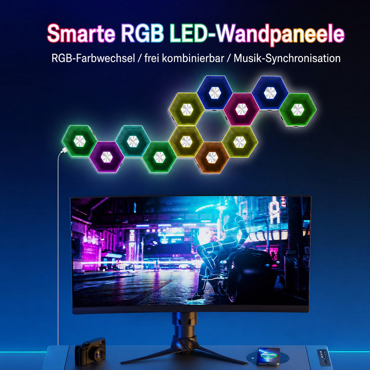 AFKSMILE Lampenfilter 6er RGBIC Hexagon LED Wandleuchte, Infinity Mirror mit Fernbedienung