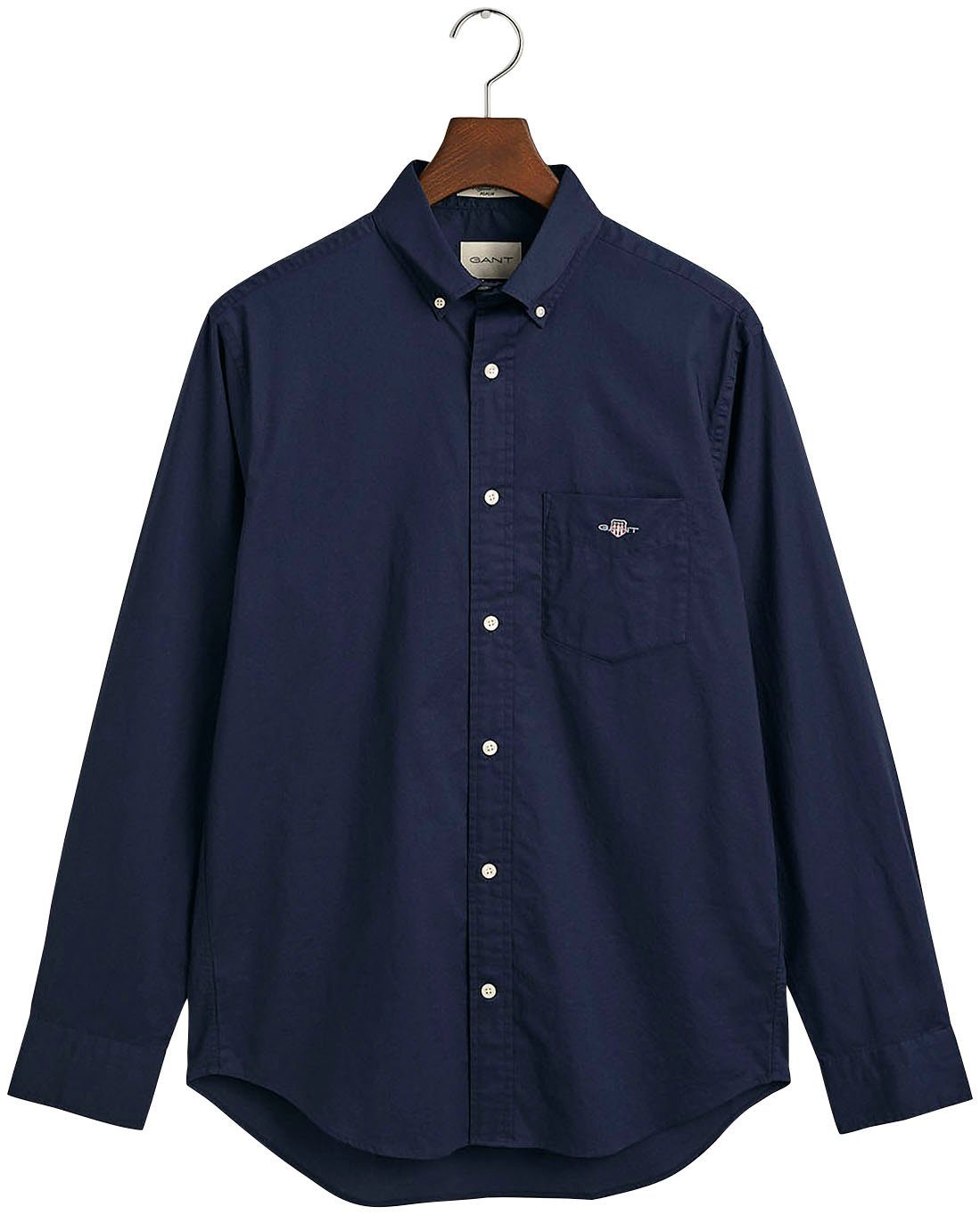 Gant Langarmhemd REG POPLIN SHIRT mit Label Stickerei auf der Brusttasche Marine