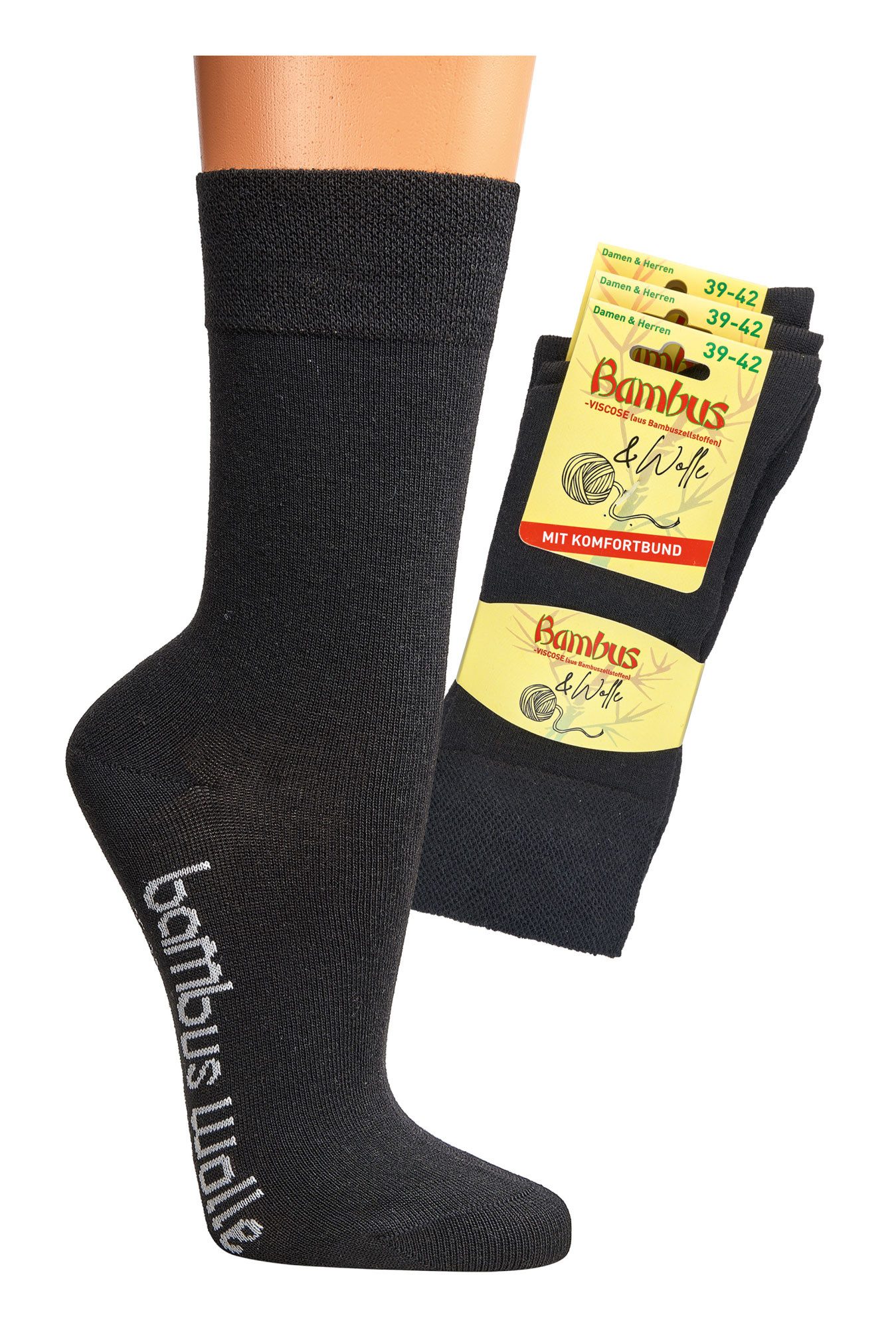Komfortsocken 3 Paar Bambus Wellnesssocken Viskose mit Wolle für Damen & Herren