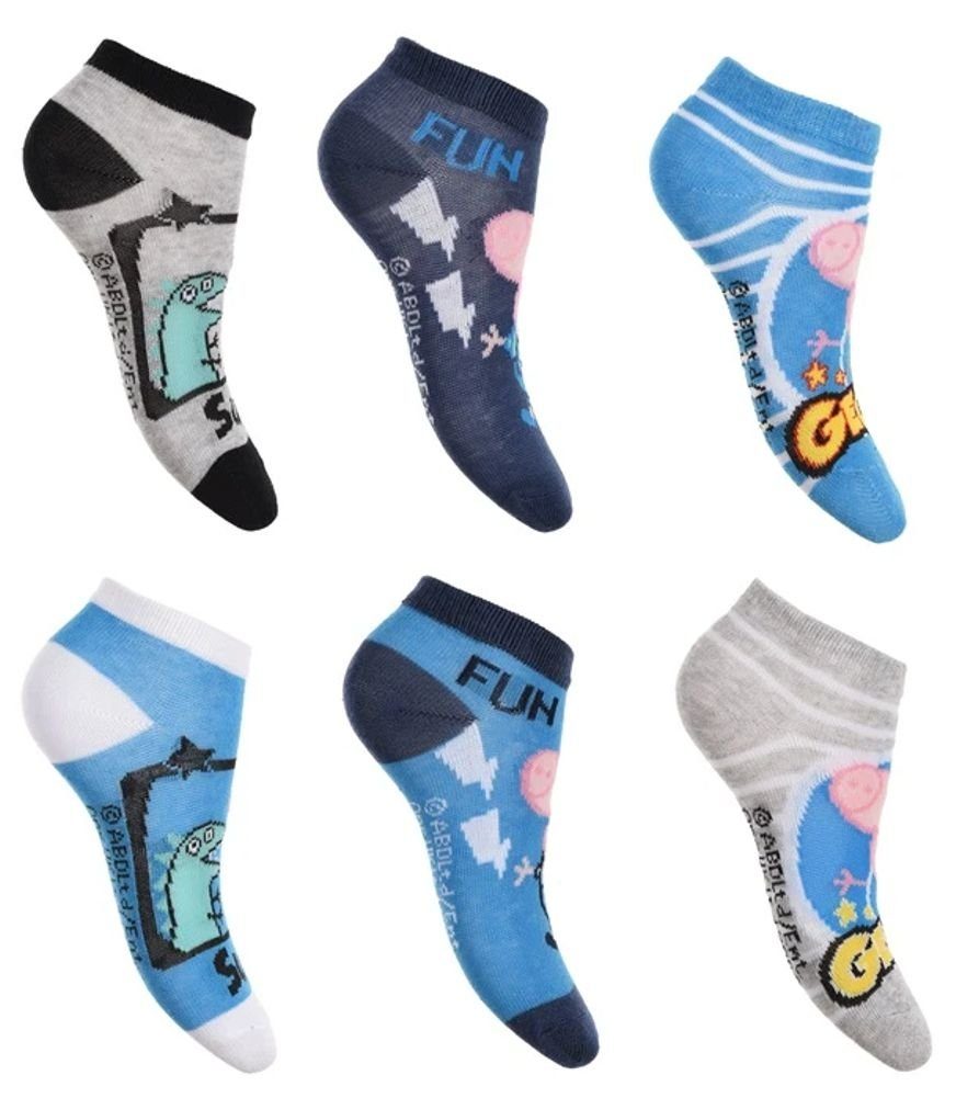 Sneakersocken 6x PEPPA WUTZ kurze Kindersocken Jungen + Mädchen 6 Paar Sneakersocken Strümpfe Socken Gr.23 24 25 26 27 28 29 30 31 32 33 34